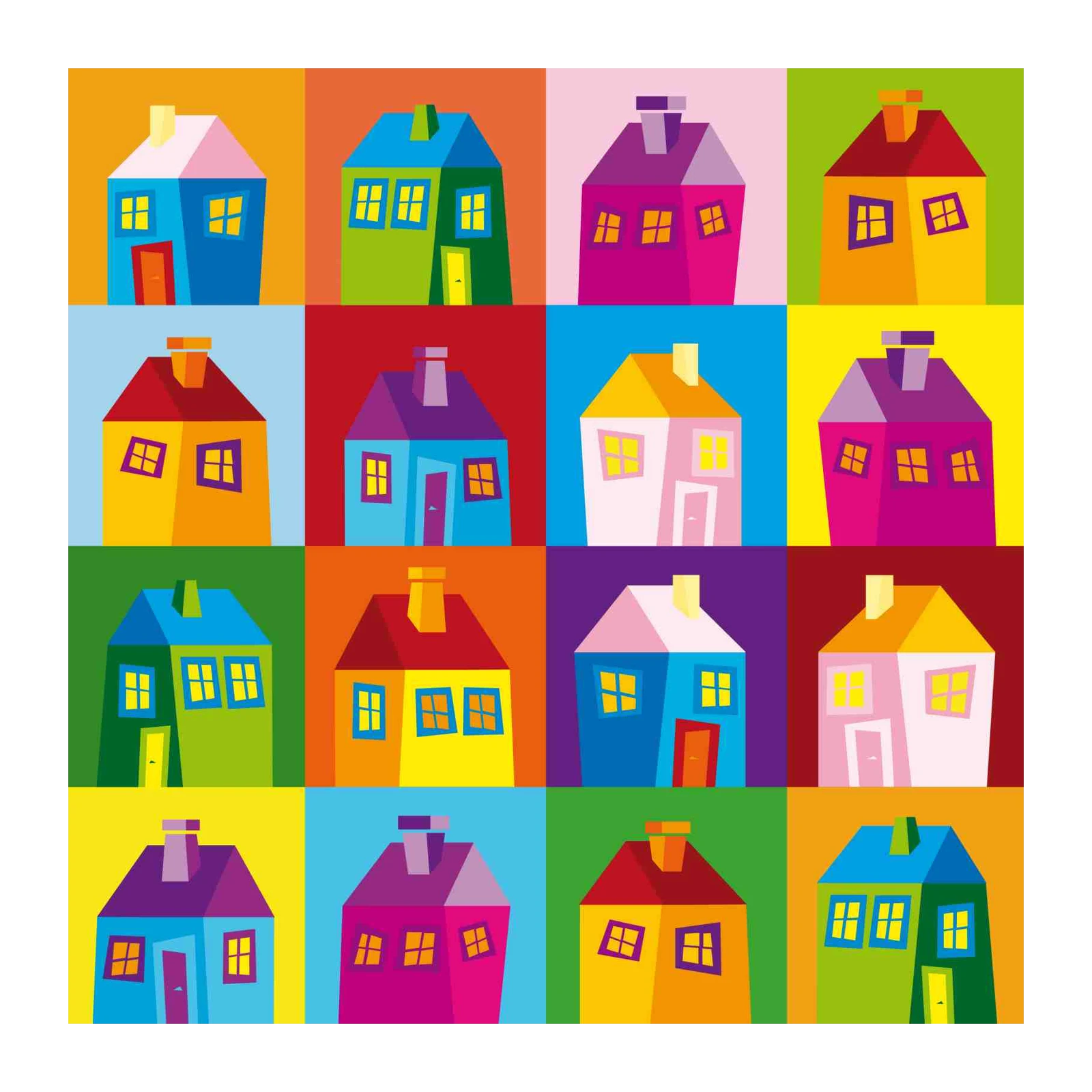 Pop Art Houses Colorful Geometric Wall Art