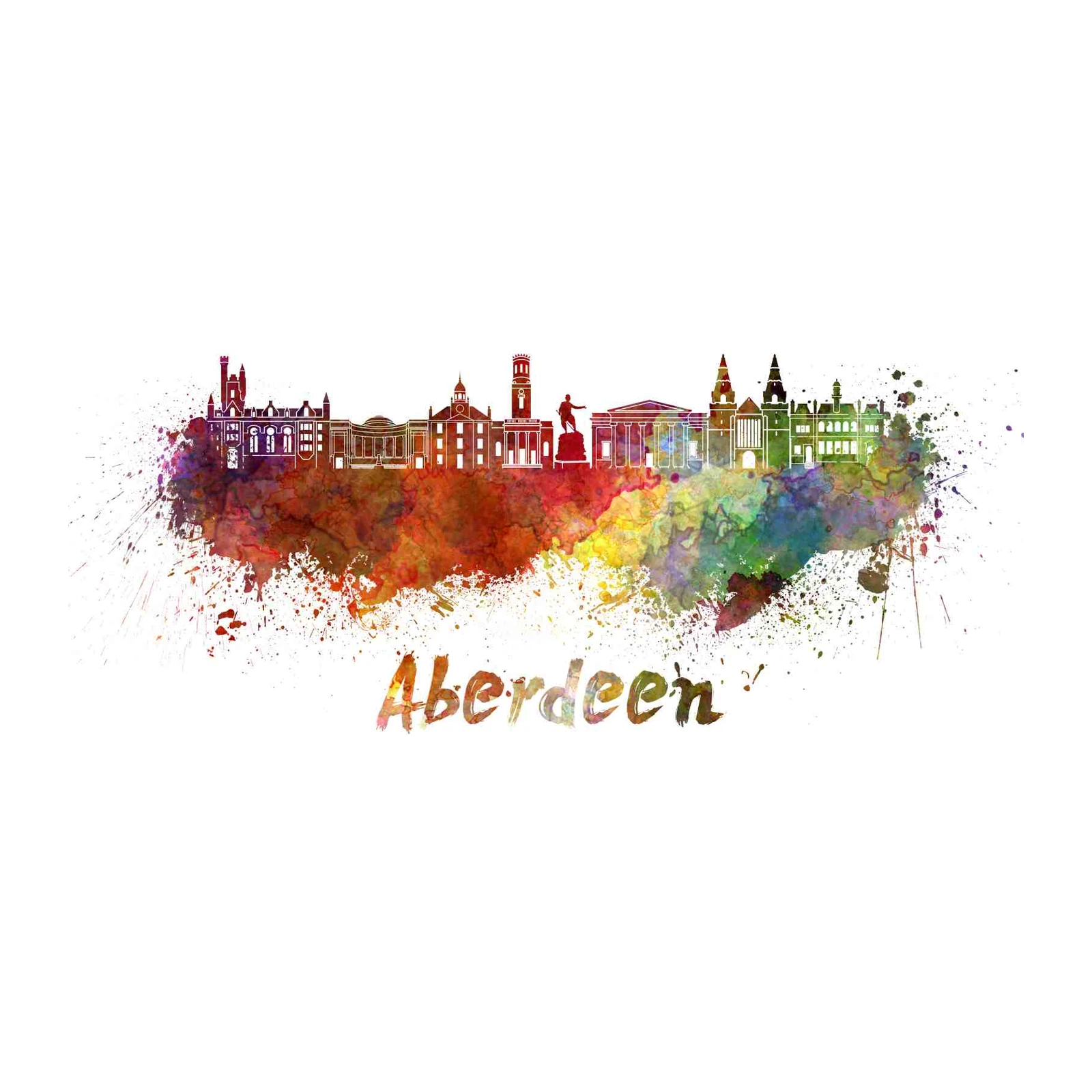 Vibrant Aberdeen Skyline Watercolor Wall Art