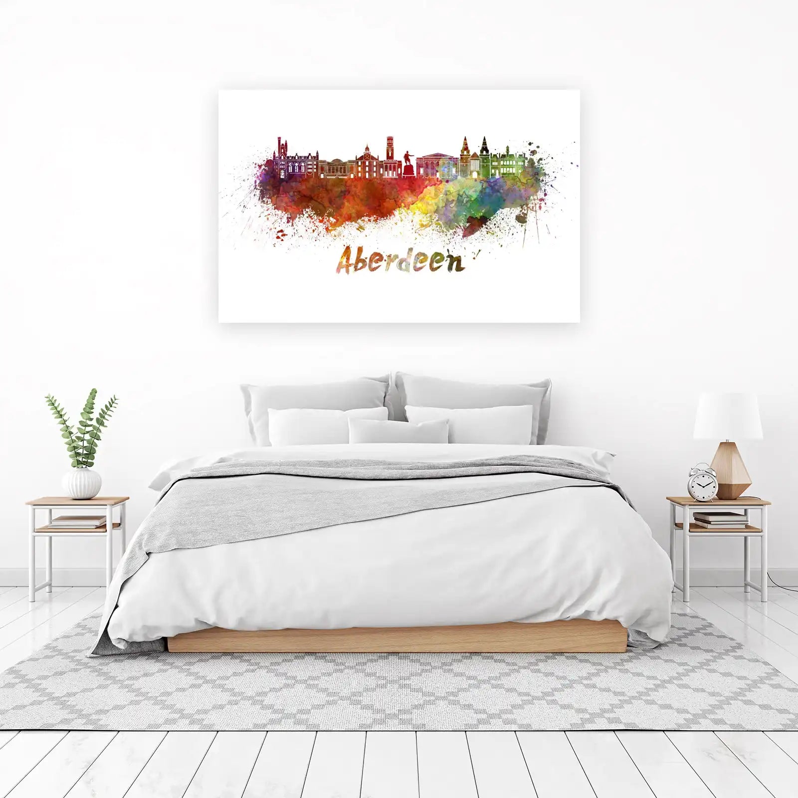 Vibrant Aberdeen Skyline Watercolor Wall Art