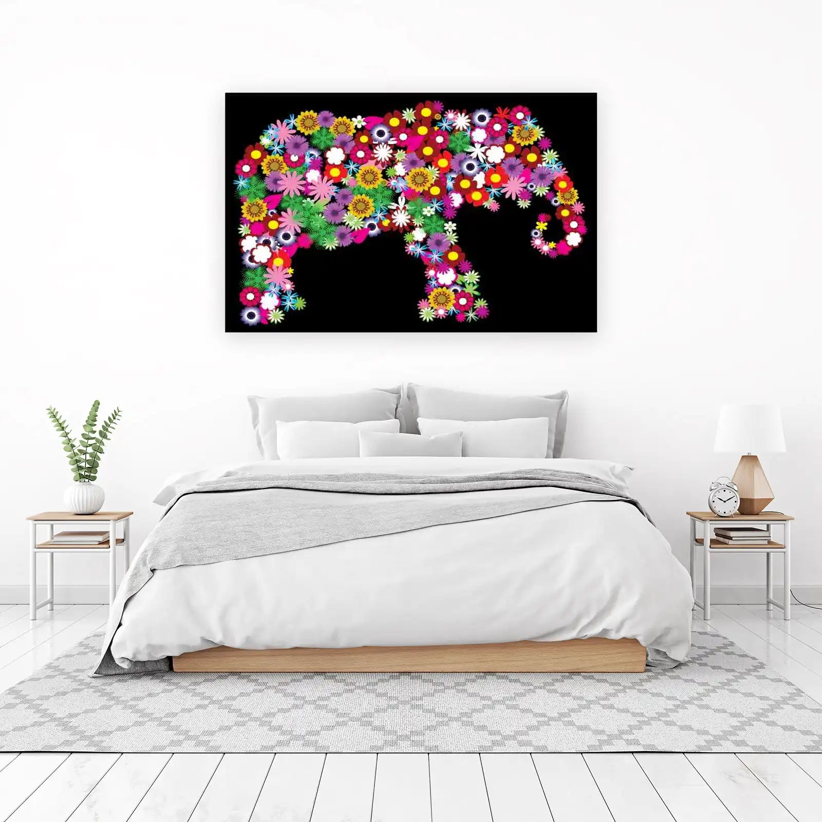 Vibrant Floral Elephant Wall Art