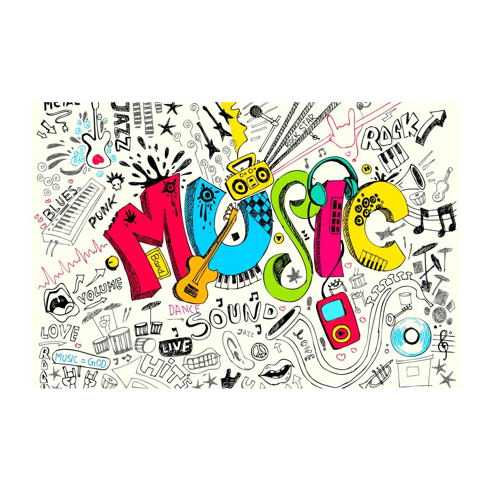 Vibrant Music Doodle Wall Art for Rock Lovers