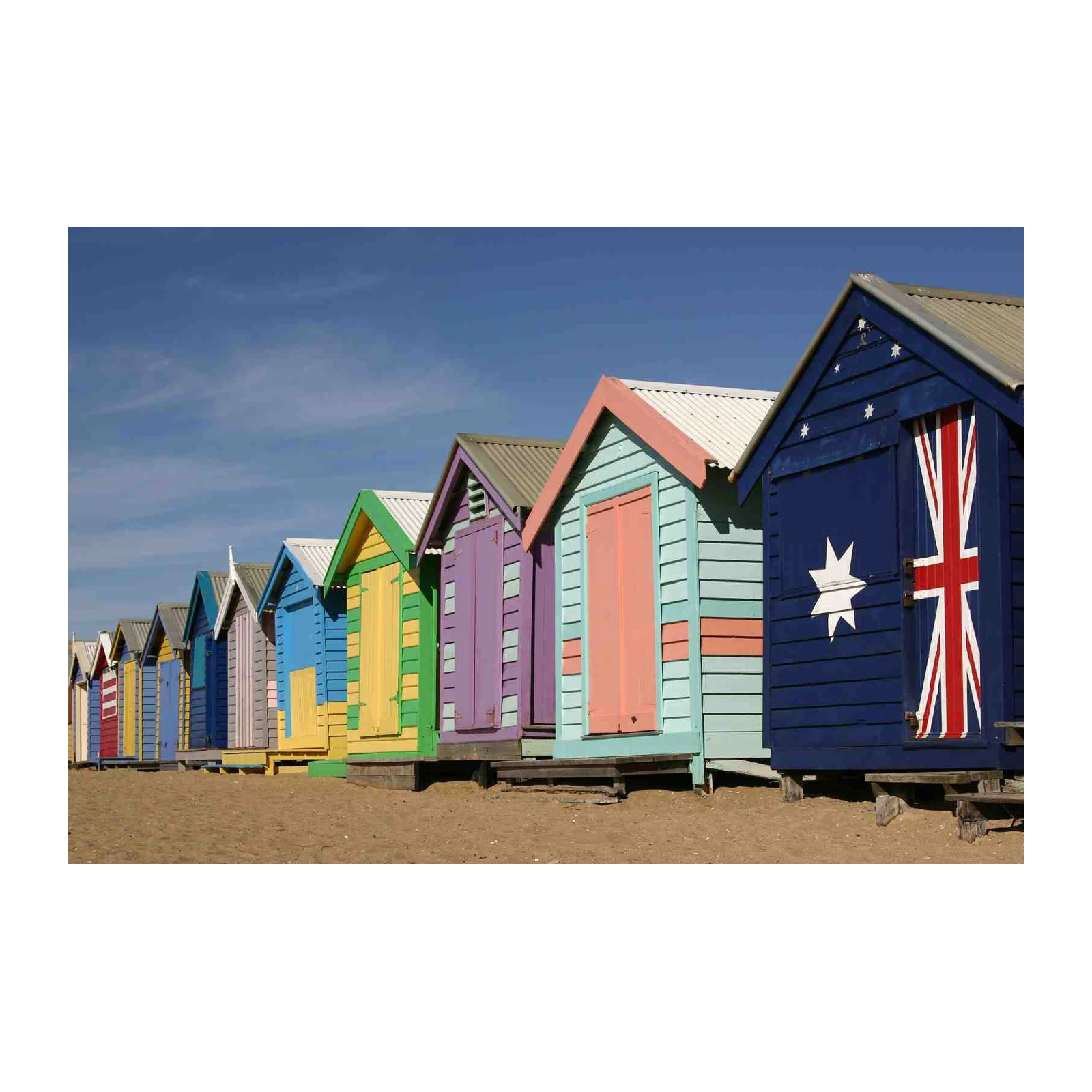 Vibrant Beach Huts Australian Flag Wall Art