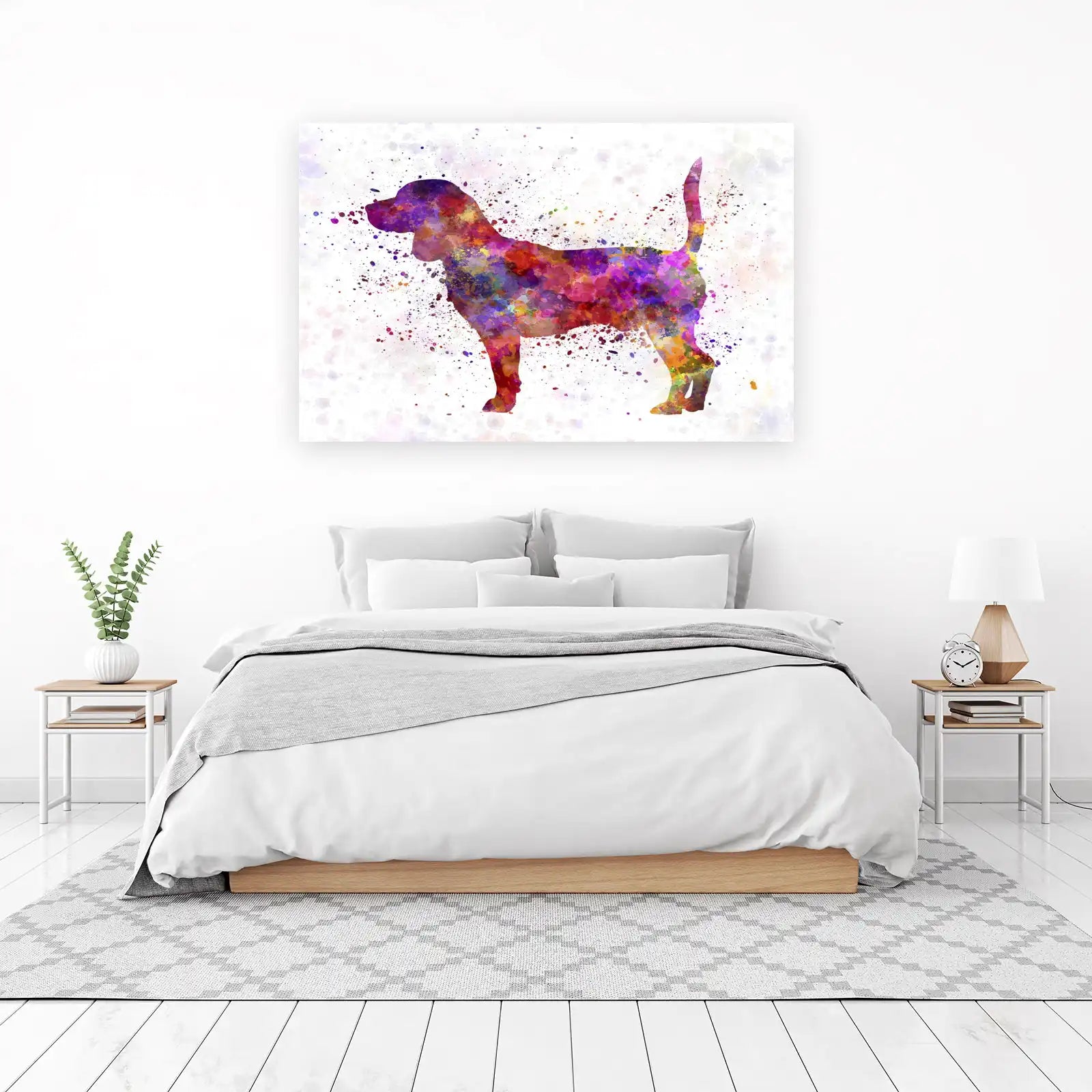 Vibrant Watercolor Beagle Silhouette Wall Art