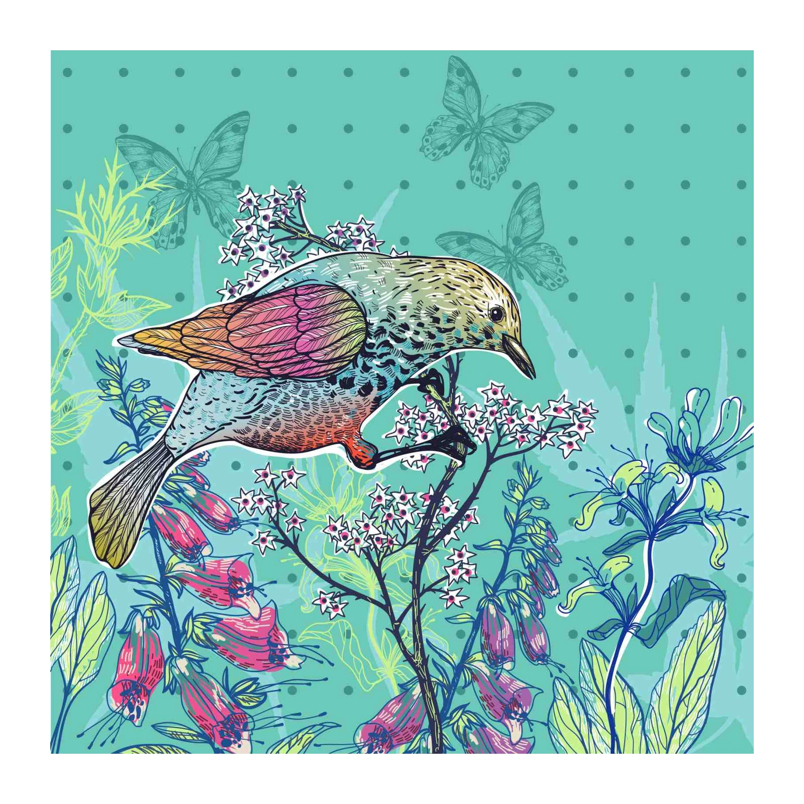 Vibrant Bird & Butterfly Floral Wall Art