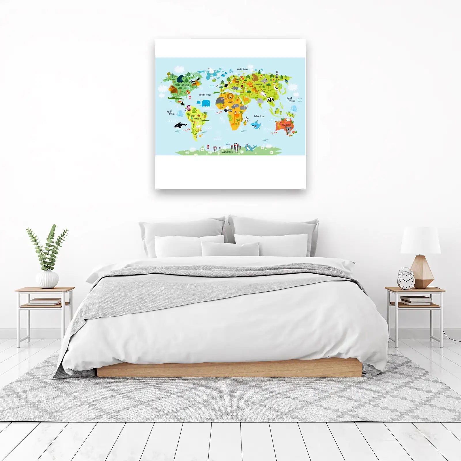 Cute Animal World Map Wall Art for Kids