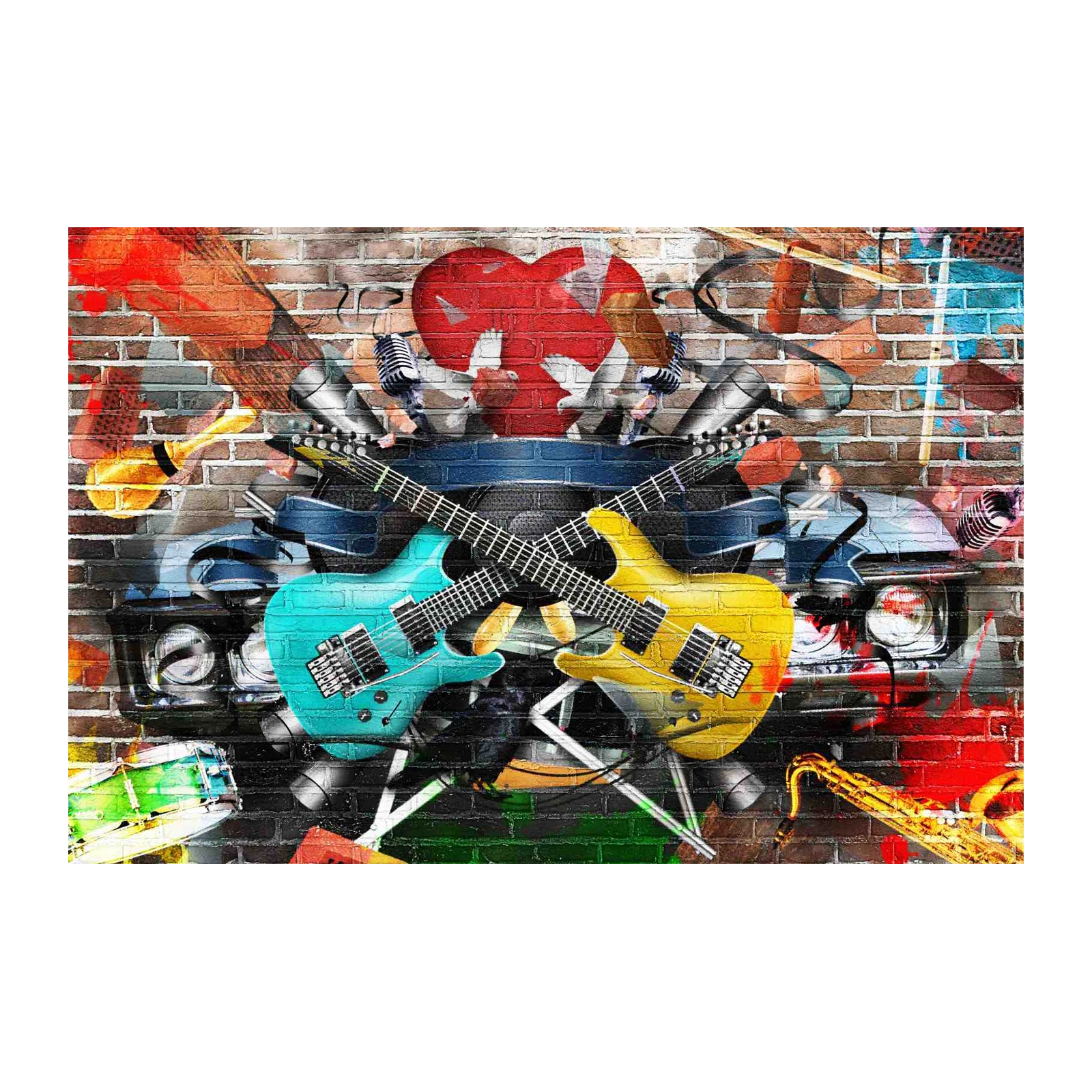 Vibrant Rock & Roll Guitars Graffiti Wall Art