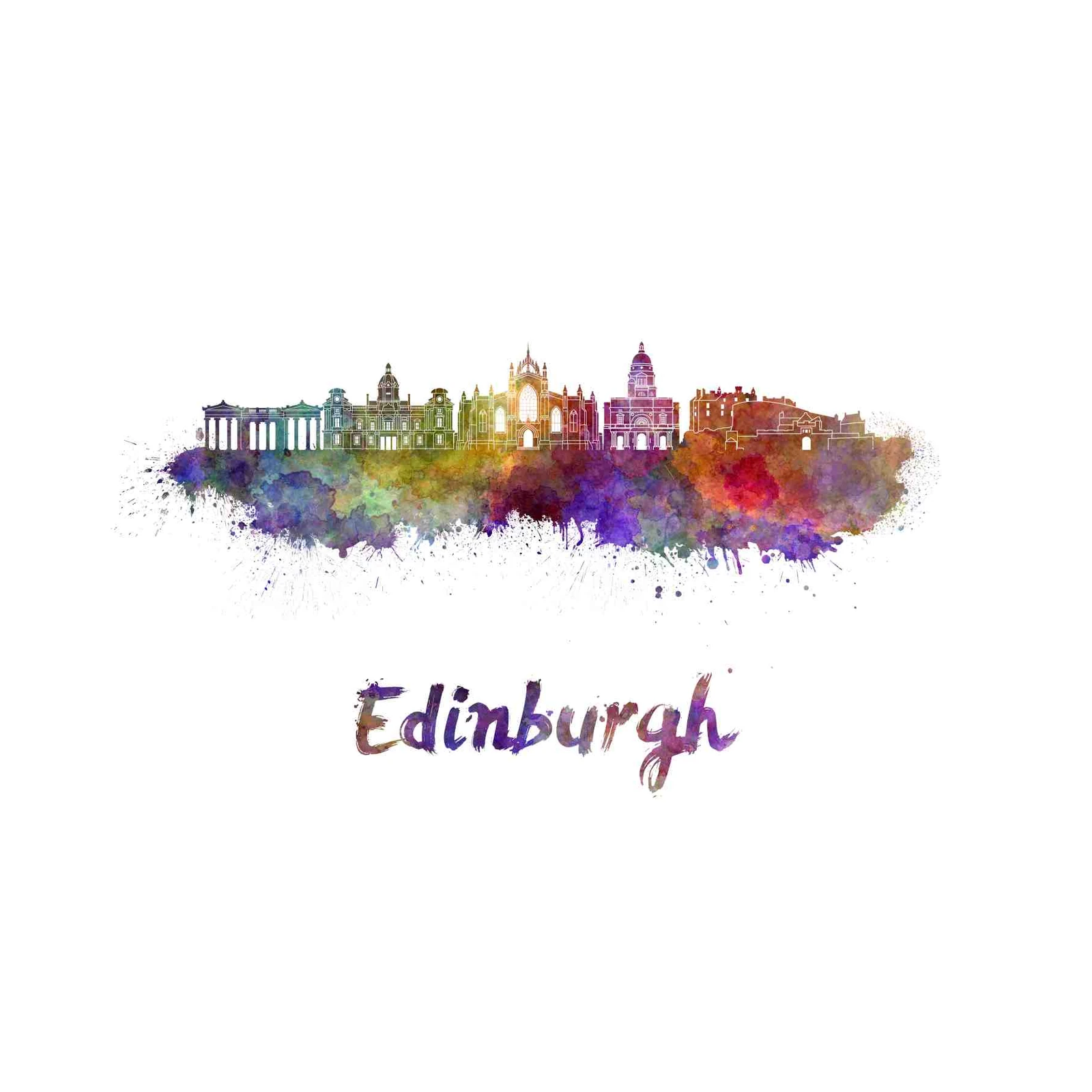 Vibrant Edinburgh Skyline Watercolor Wall Art
