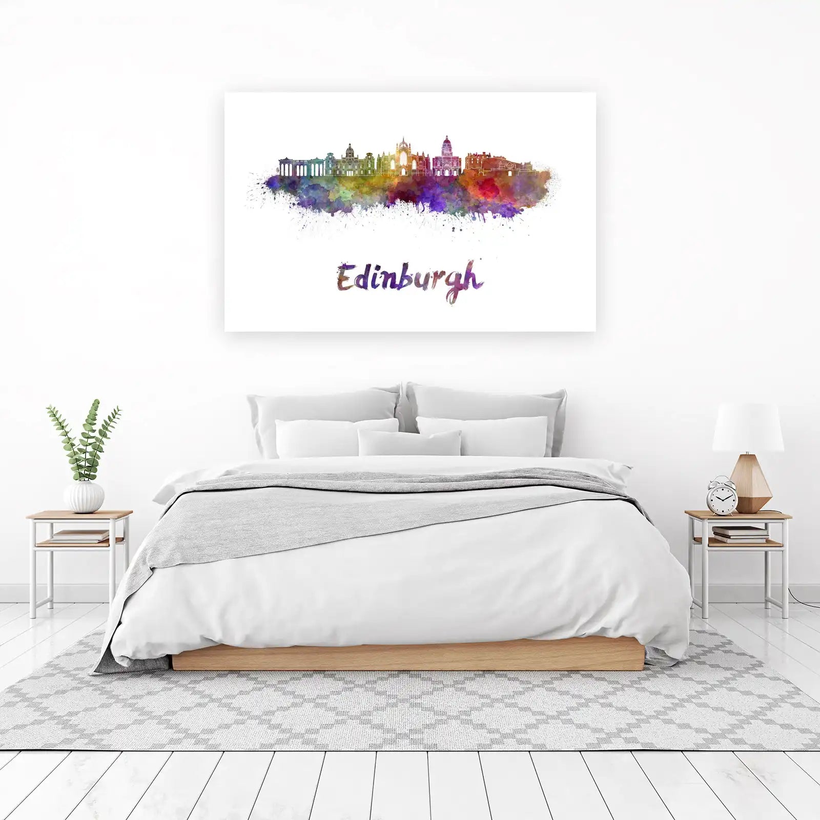 Vibrant Edinburgh Skyline Watercolor Wall Art