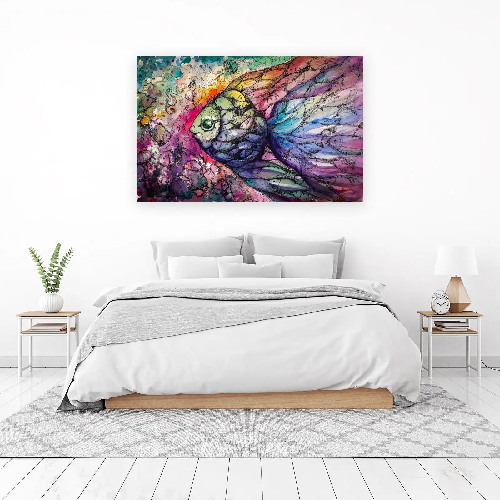 Whimsical Fish Swirl Watercolor Wall Art