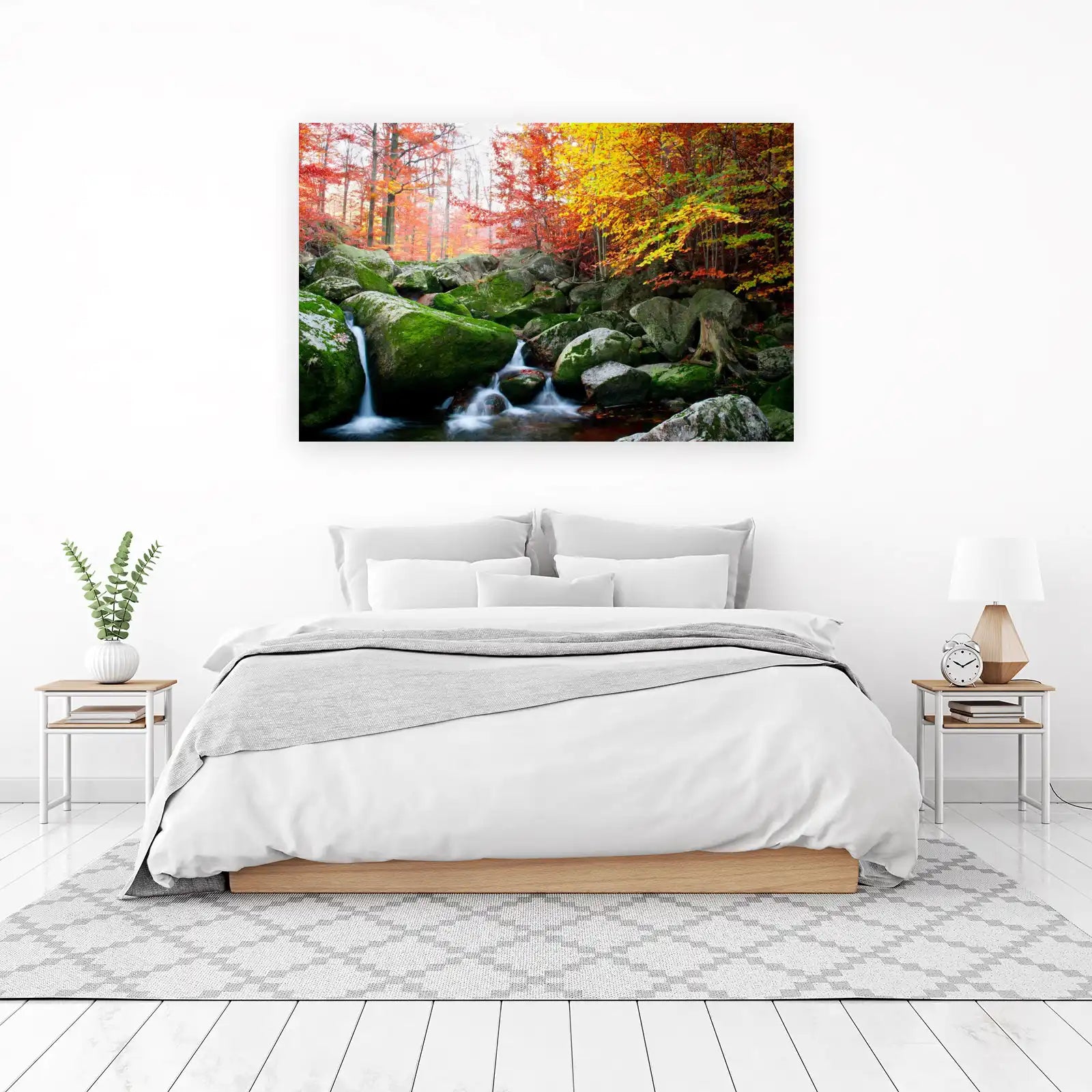 Autumn Forest Waterfall Vibrant Colors Wall Art