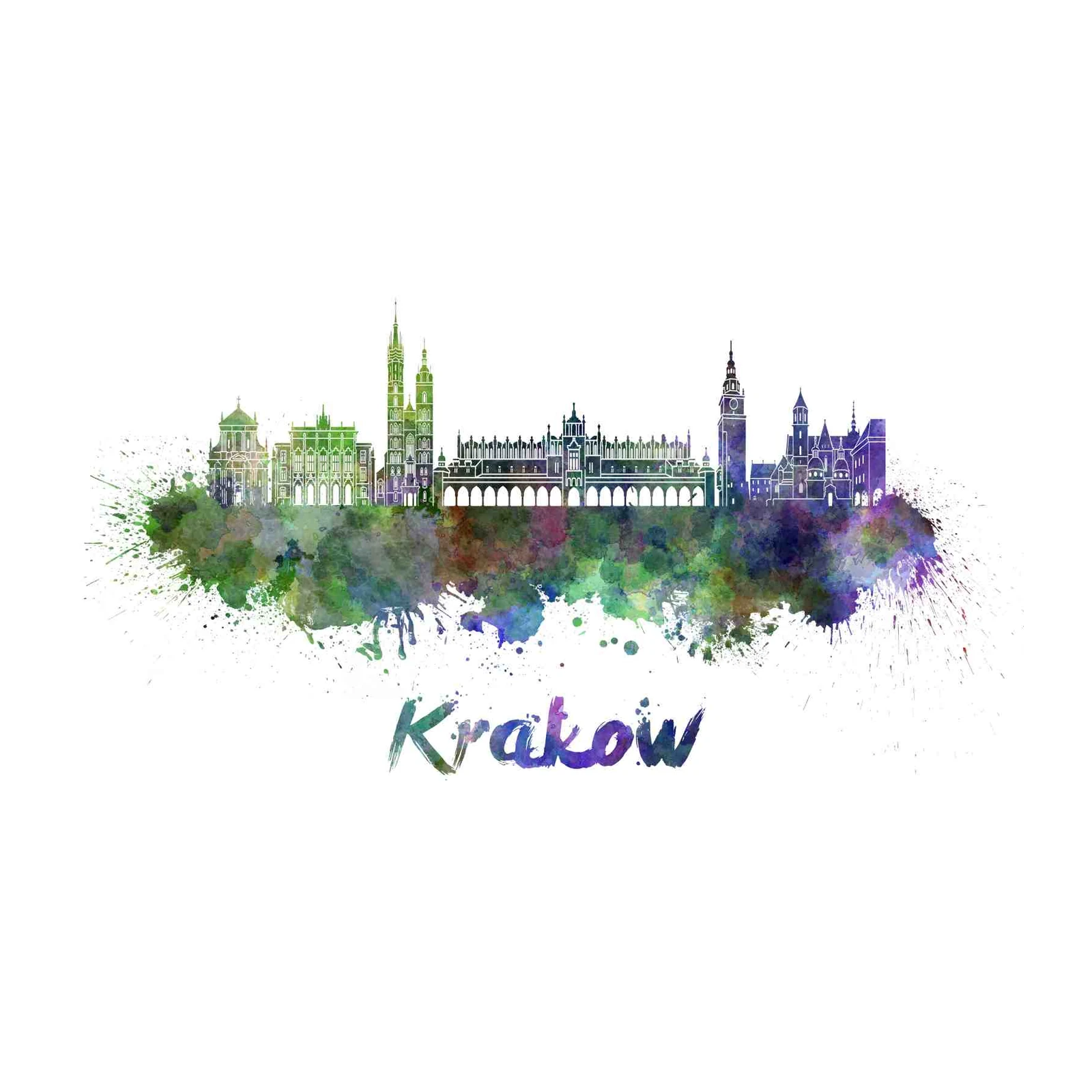 Vibrant Krakow Skyline Watercolor Wall Art