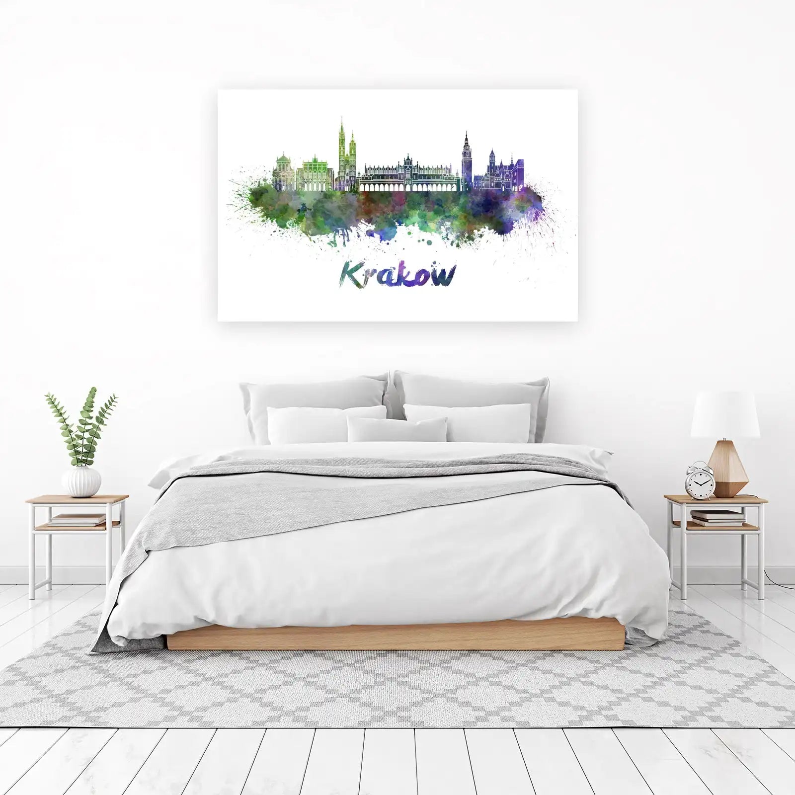 Vibrant Krakow Skyline Watercolor Wall Art