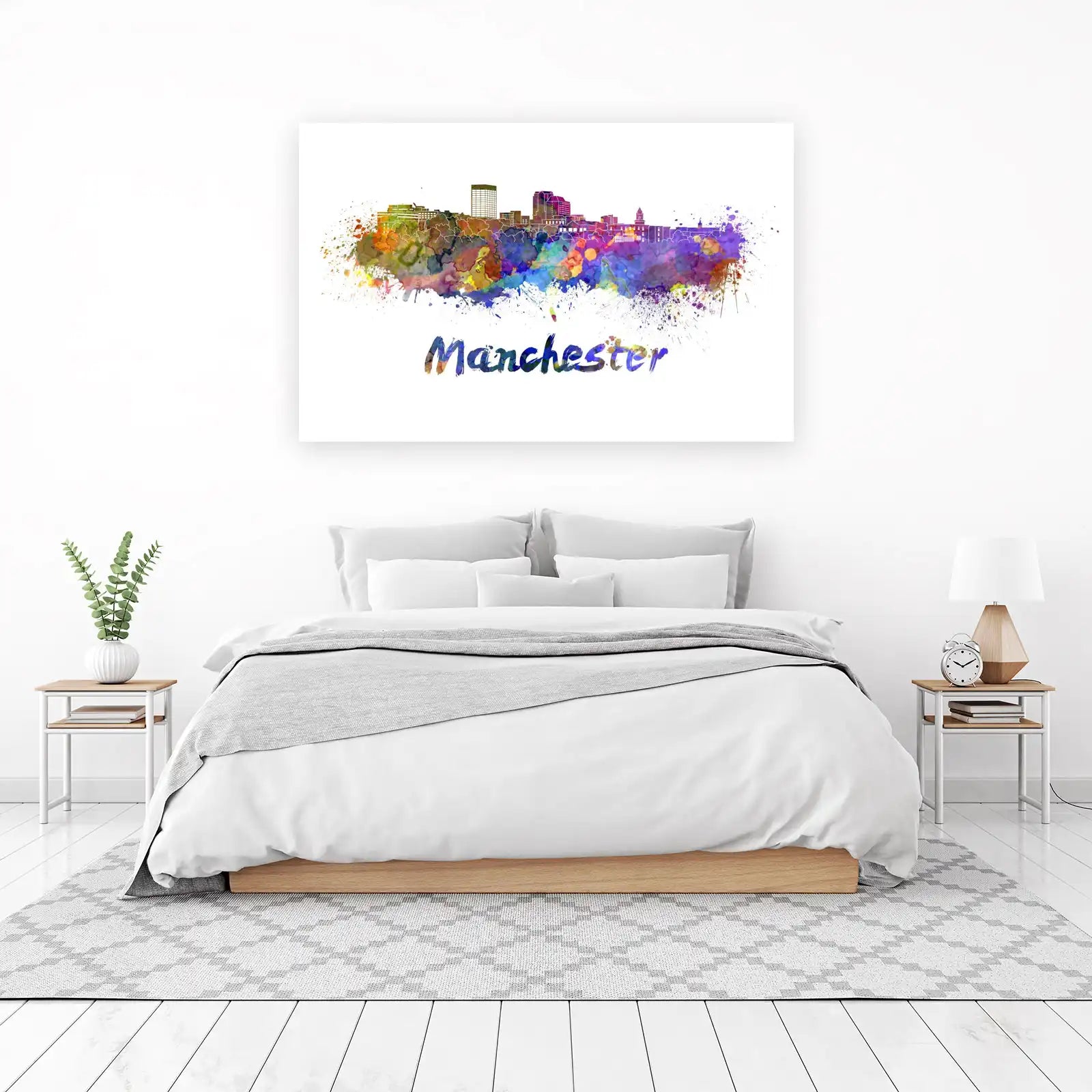 Vibrant Manchester Skyline Watercolor Wall Art