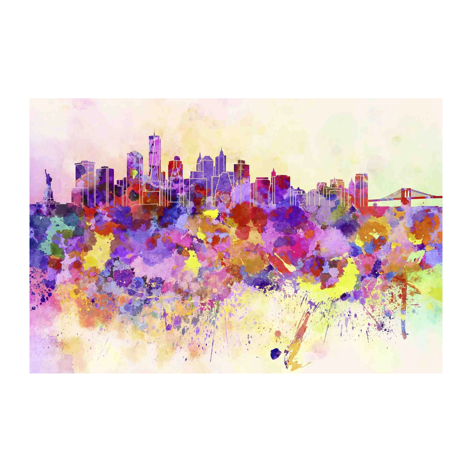 Vibrant New York City Watercolor Skyline Wall Art