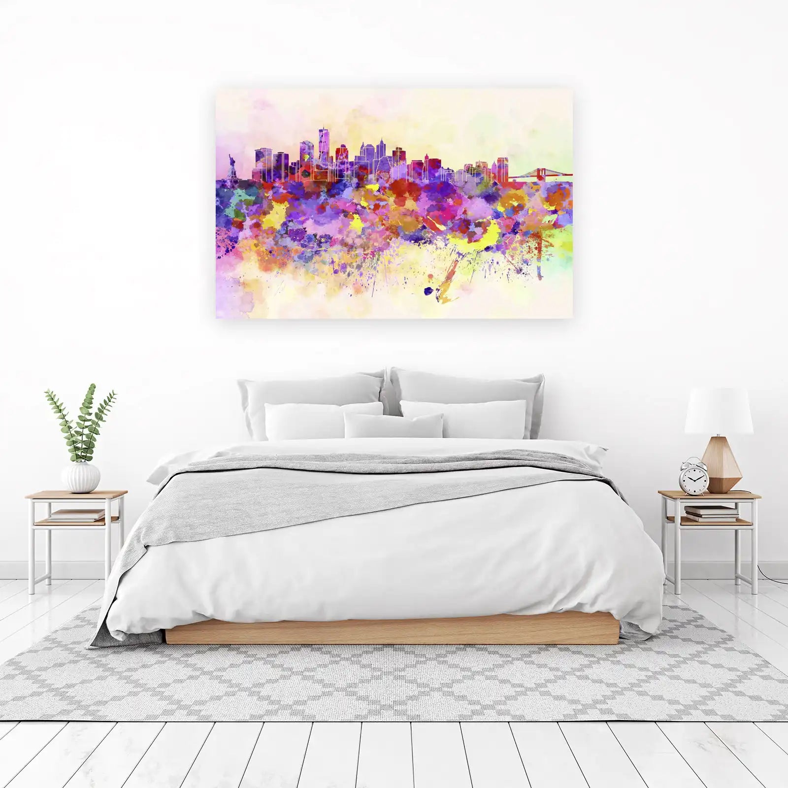 Vibrant New York City Watercolor Skyline Wall Art