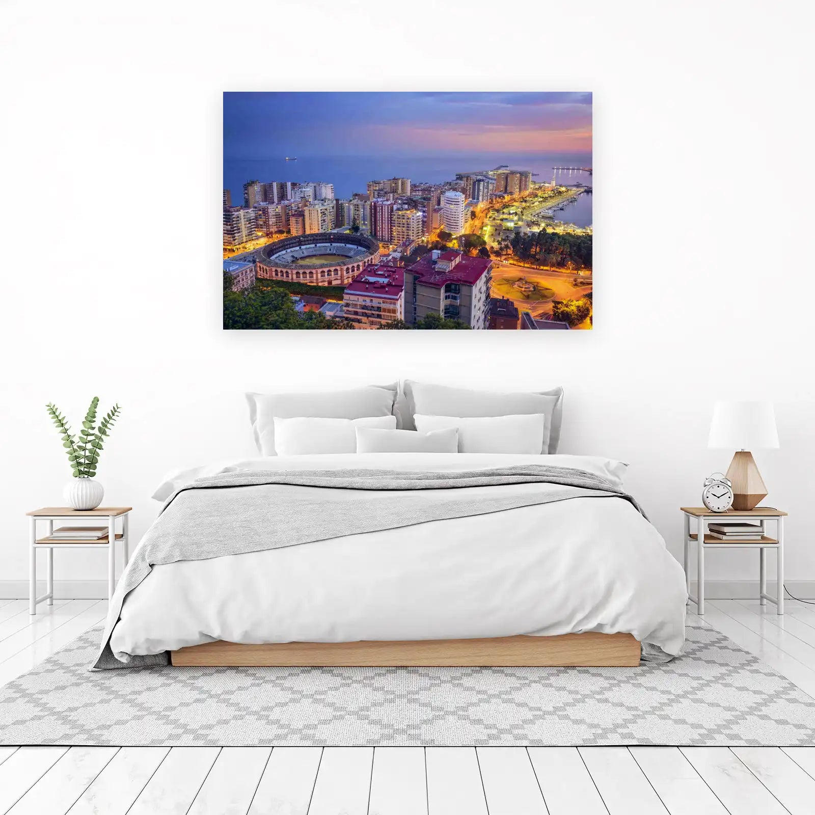 Malaga Cityscape Evening Harbor Wall Art