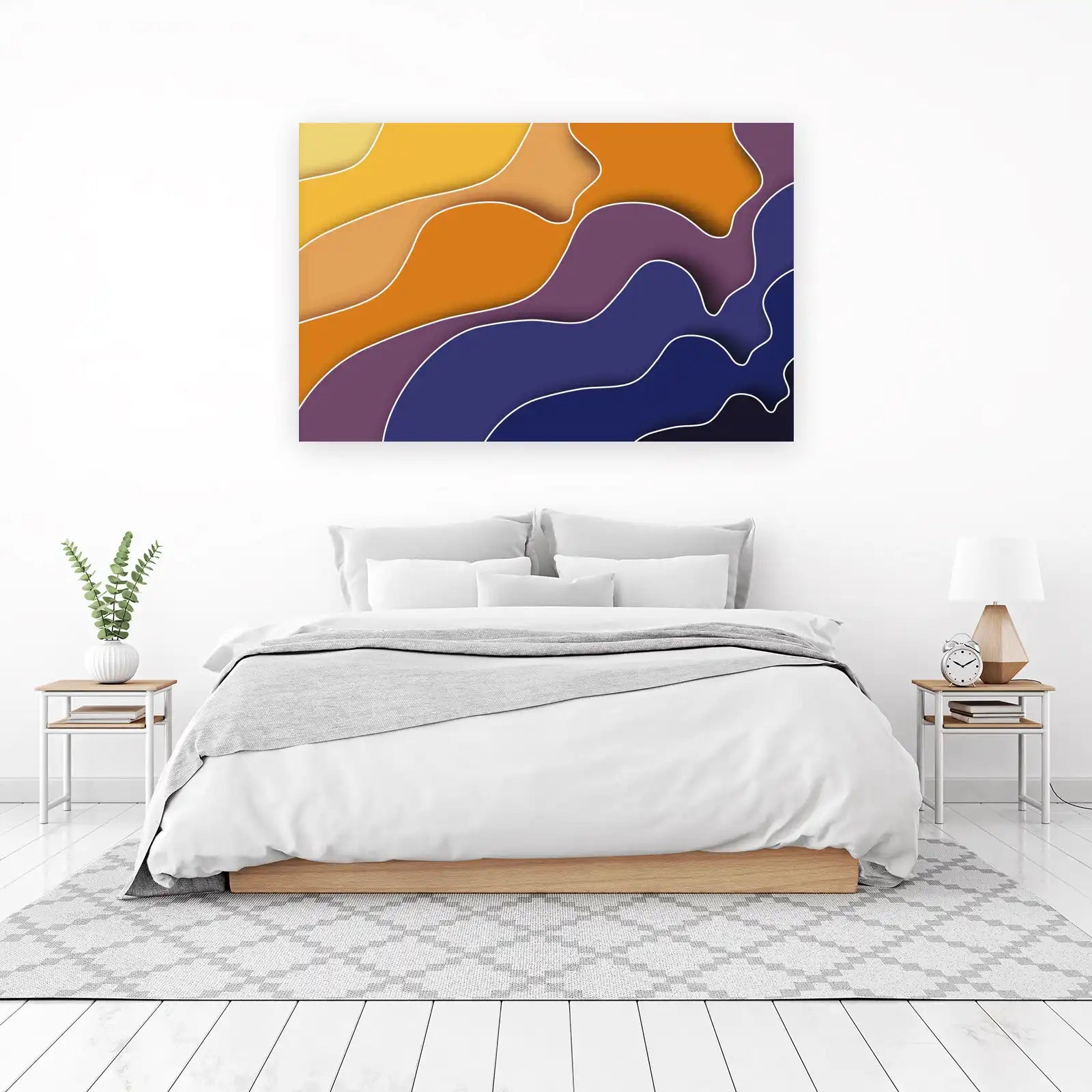 Modern Abstract Orange Purple Waves Wall Art