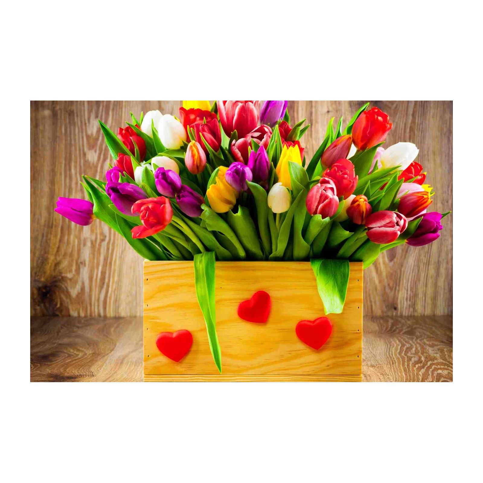 Vibrant Tulip Bouquet & Hearts Wall Art