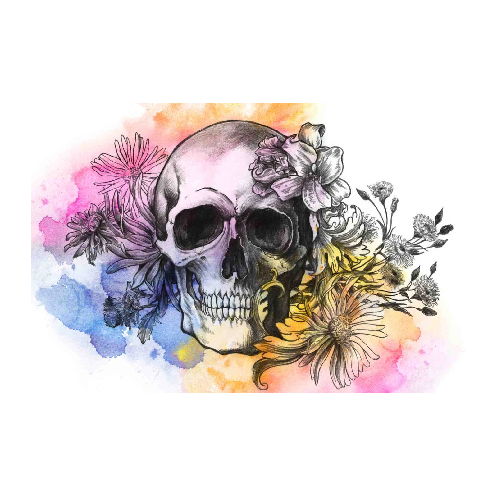 Floral Skull Watercolor Wall Art Wall Art