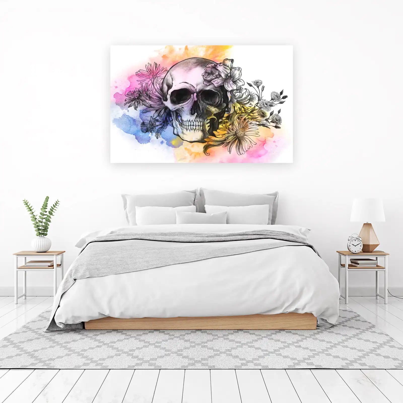 Floral Skull Watercolor Wall Art Wall Art