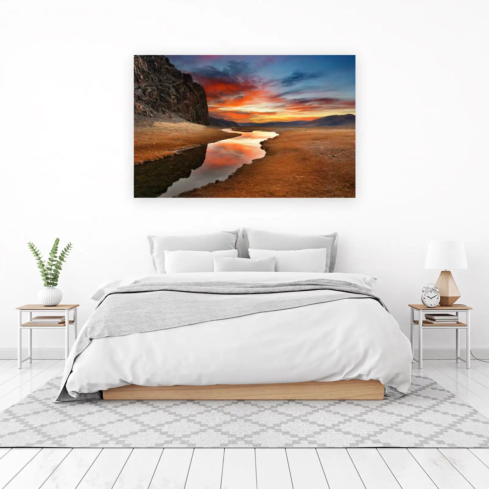 Serene Mountain River Sunset Wall Art