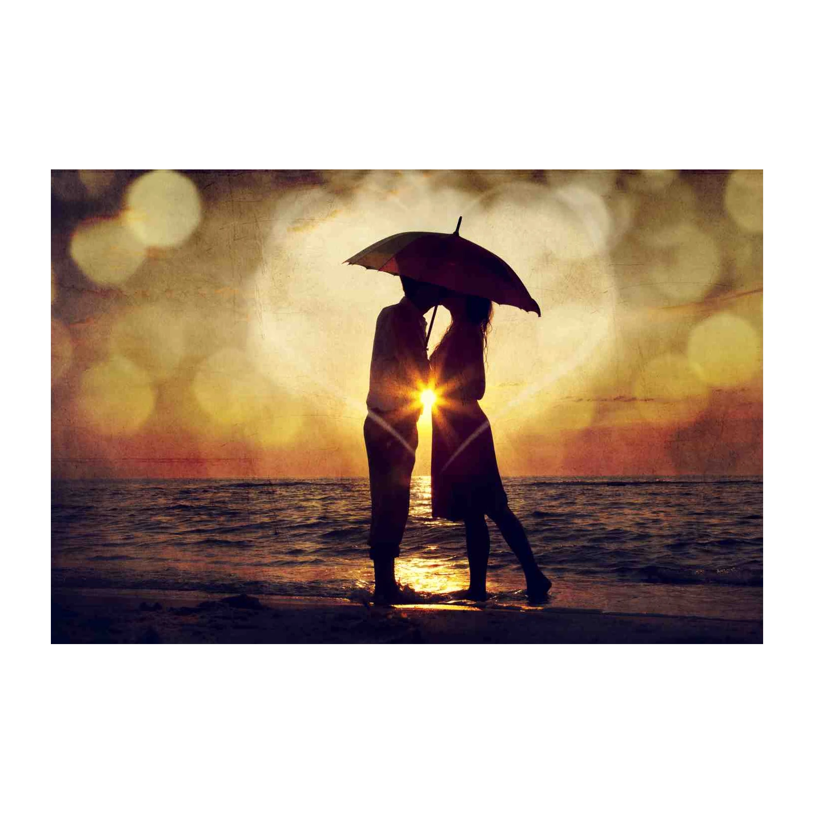 Romantic Sunset Kiss Couple Umbrella Wall Art