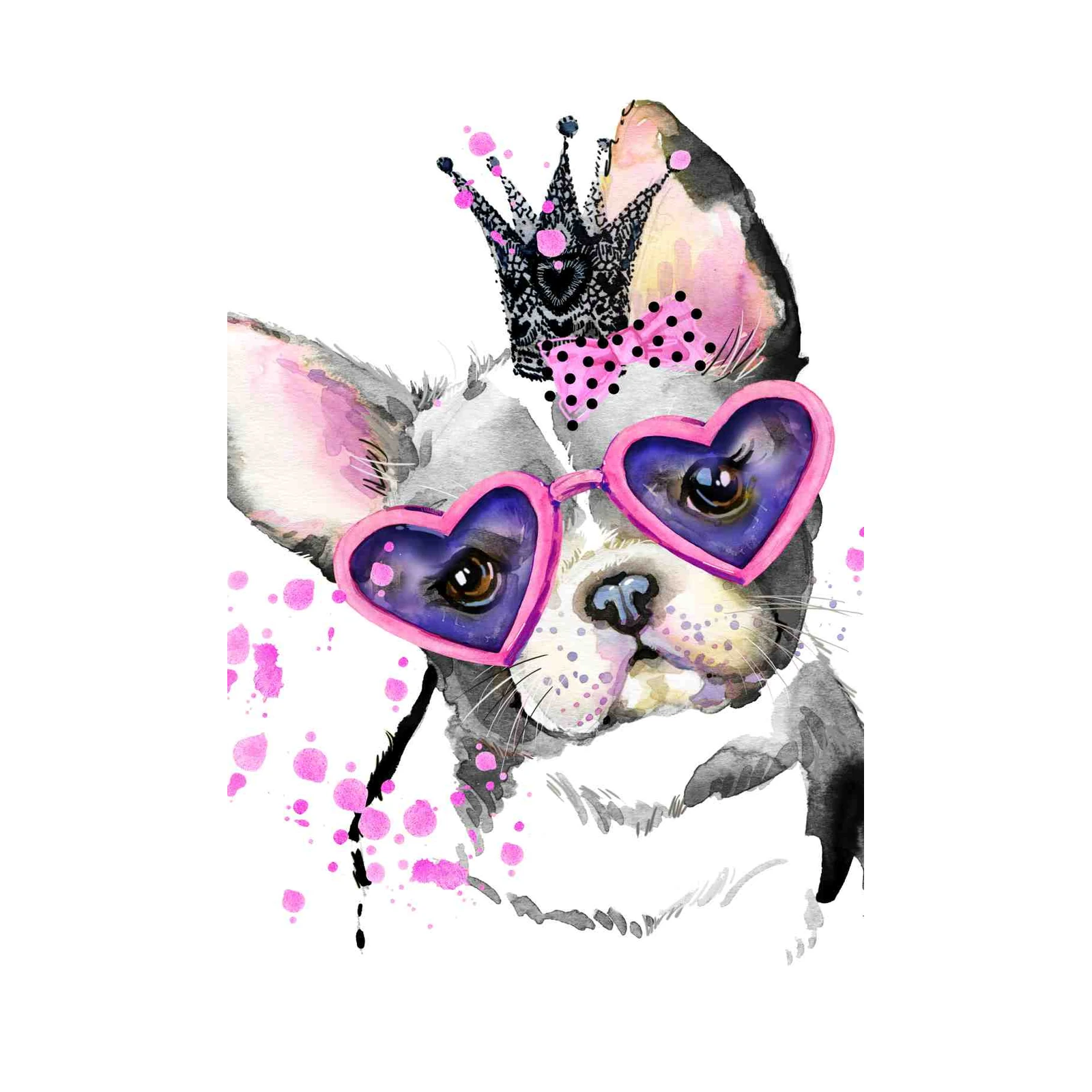 Chic Frenchie Princess Crown & Hearts Wall Art
