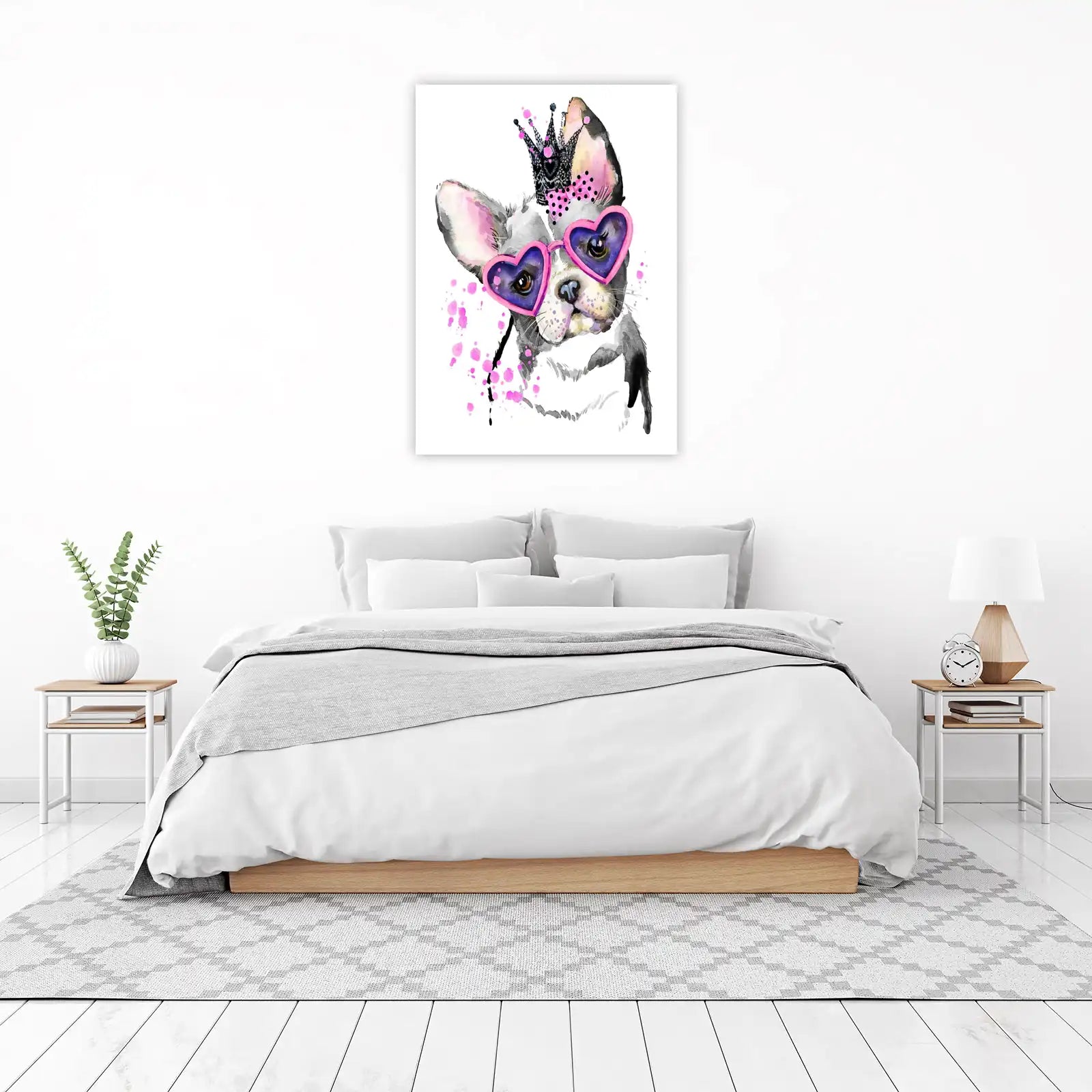 Chic Frenchie Princess Crown & Hearts Wall Art