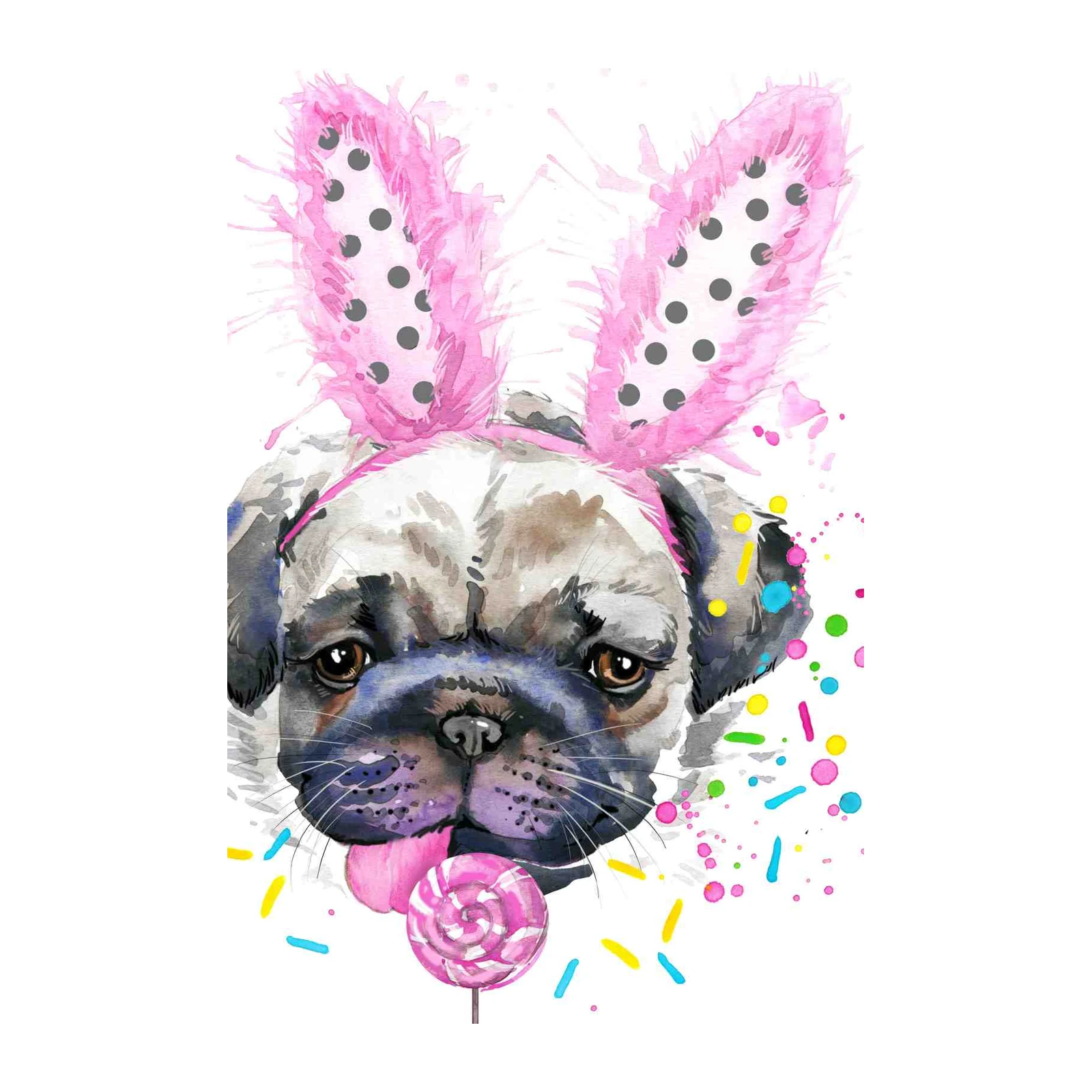 Adorable Pug with Pink Bunny Ears Wall Art