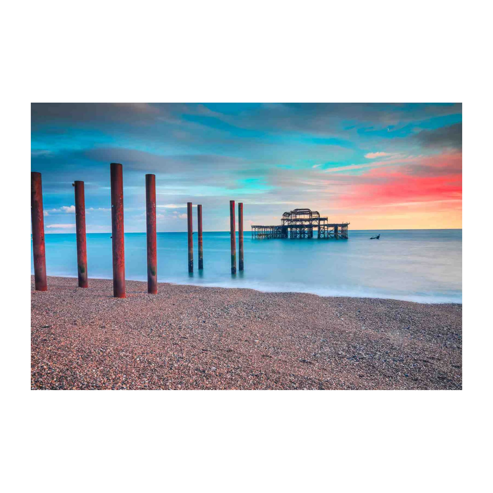 Dramatic Pier Sunset Beach Wall Art