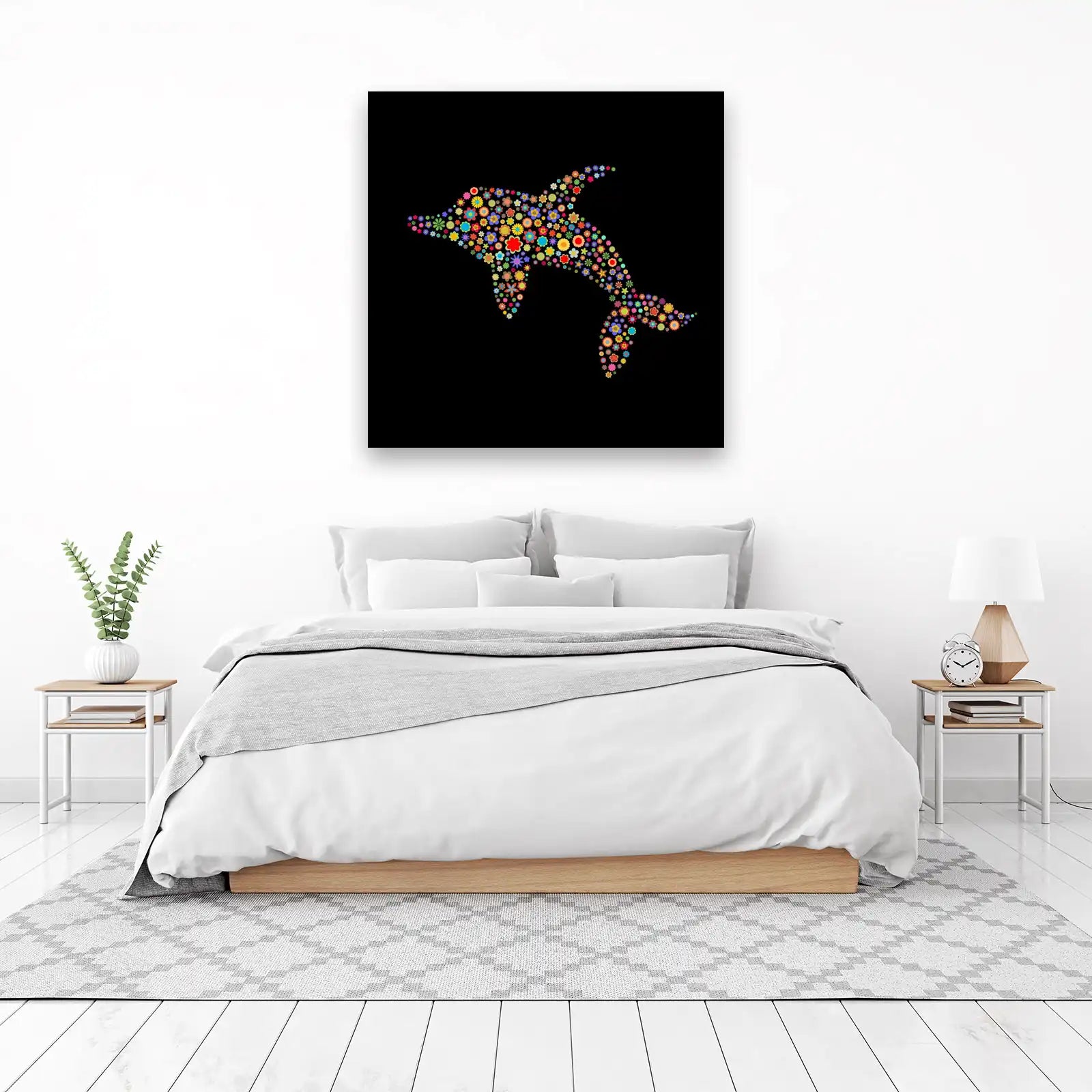 Vibrant Floral Dolphin Wall Art - Ocean Art