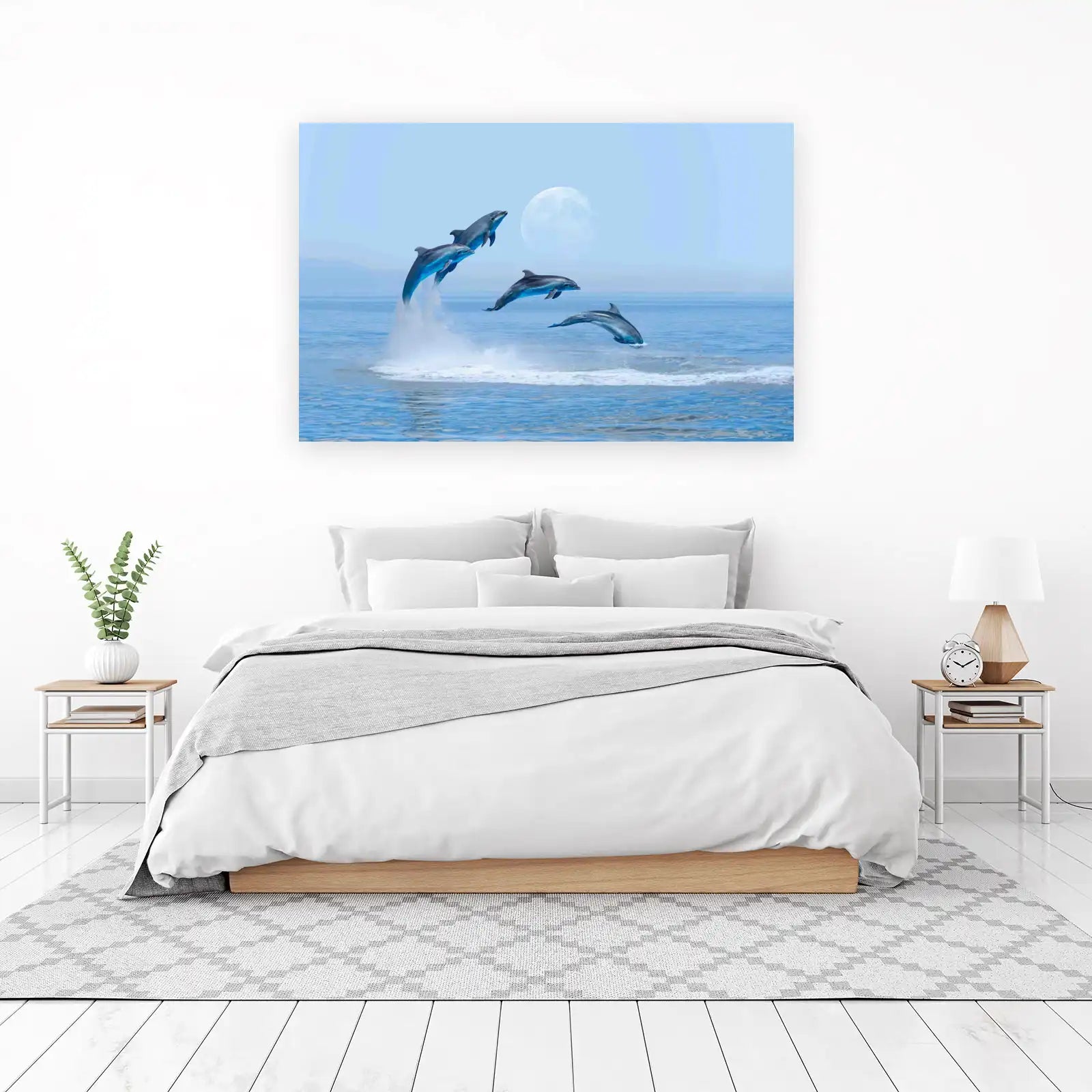 Majestic Dolphins Jumping Full Moon Wall Art