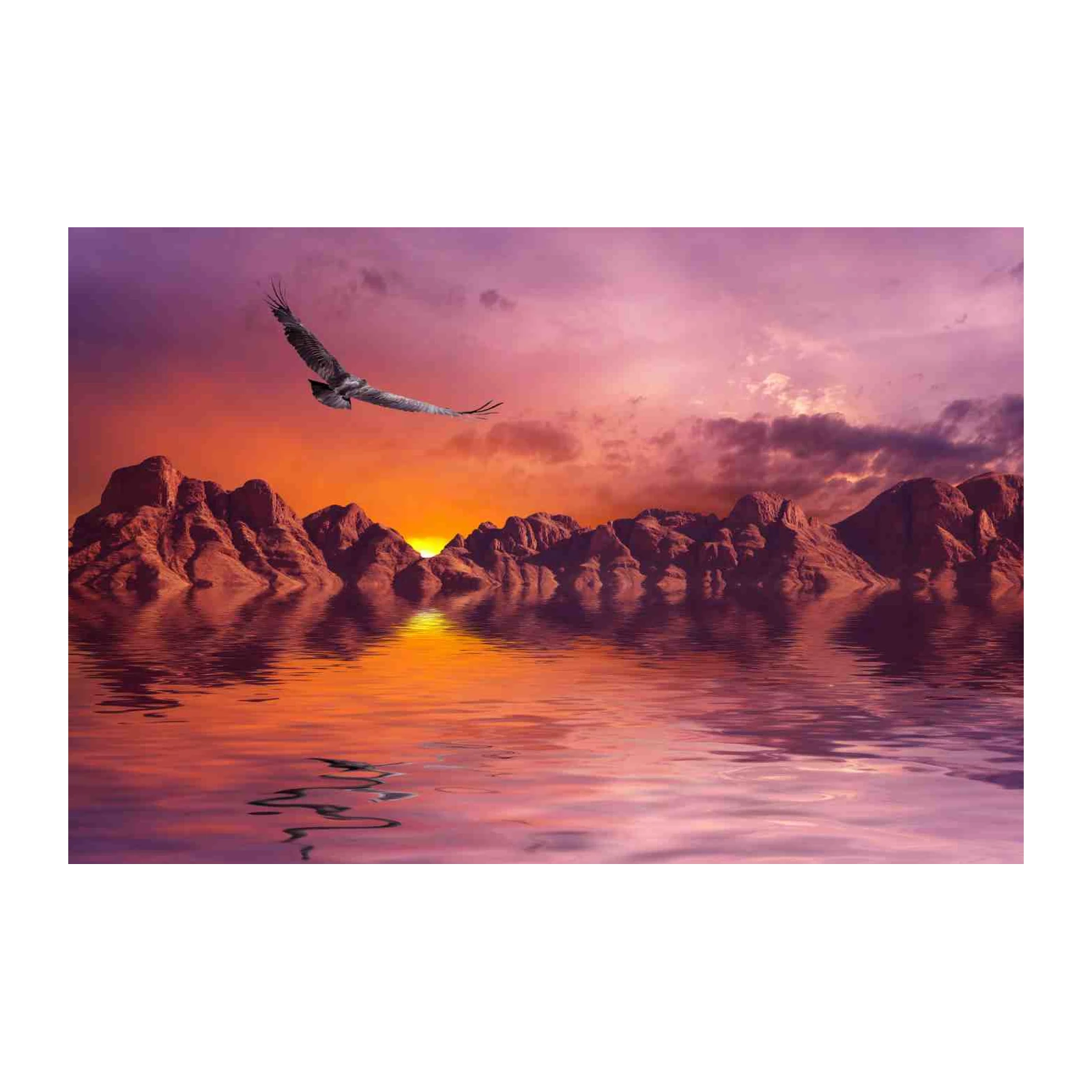 Majestic Eagle Sunset Mountain Lake Wall Art