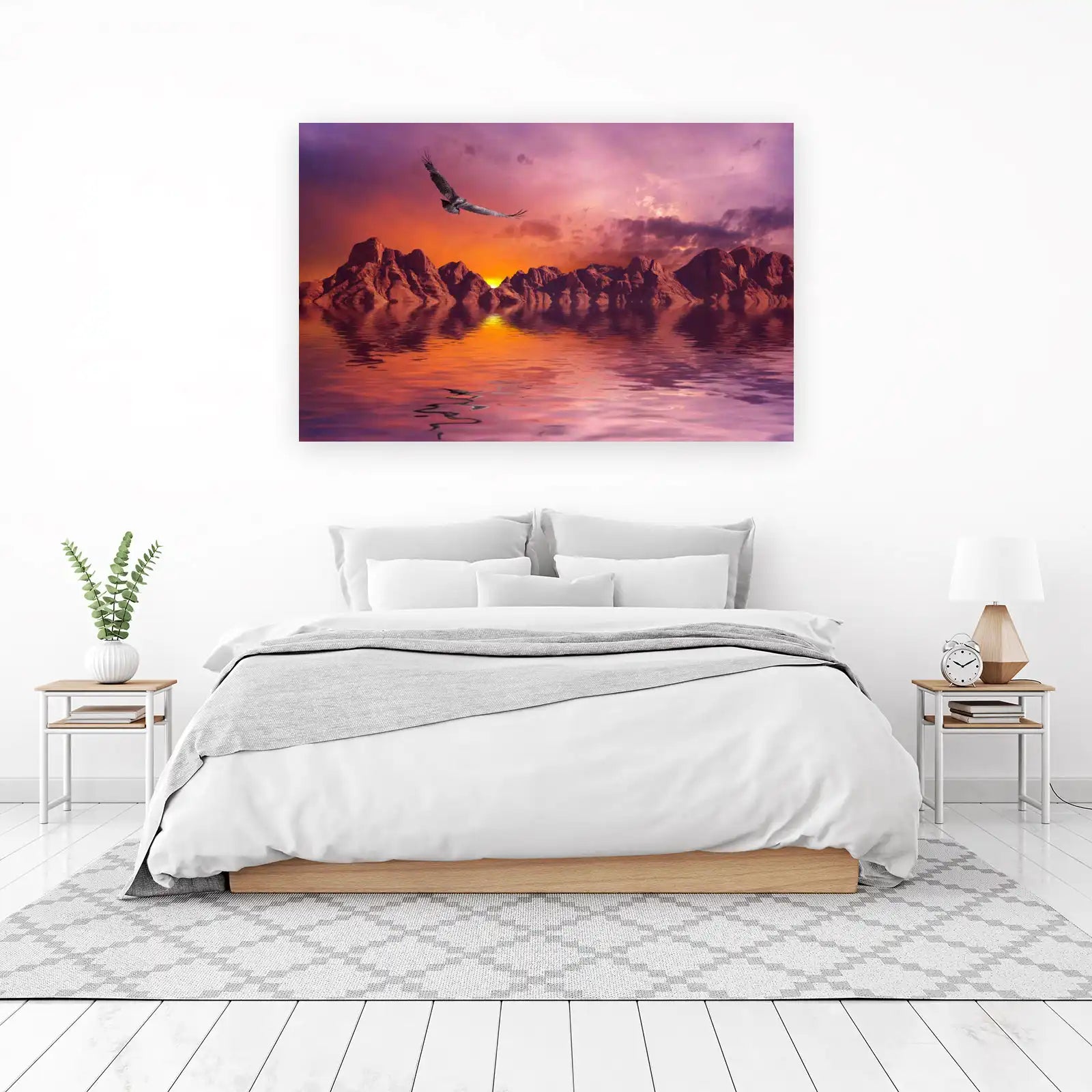 Majestic Eagle Sunset Mountain Lake Wall Art