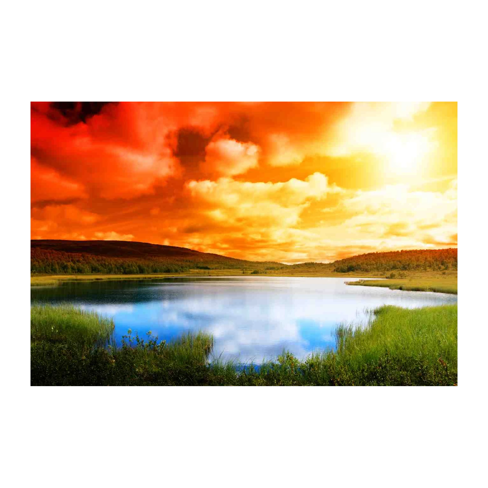 Vibrant Sunset Lake Landscape Wall Art
