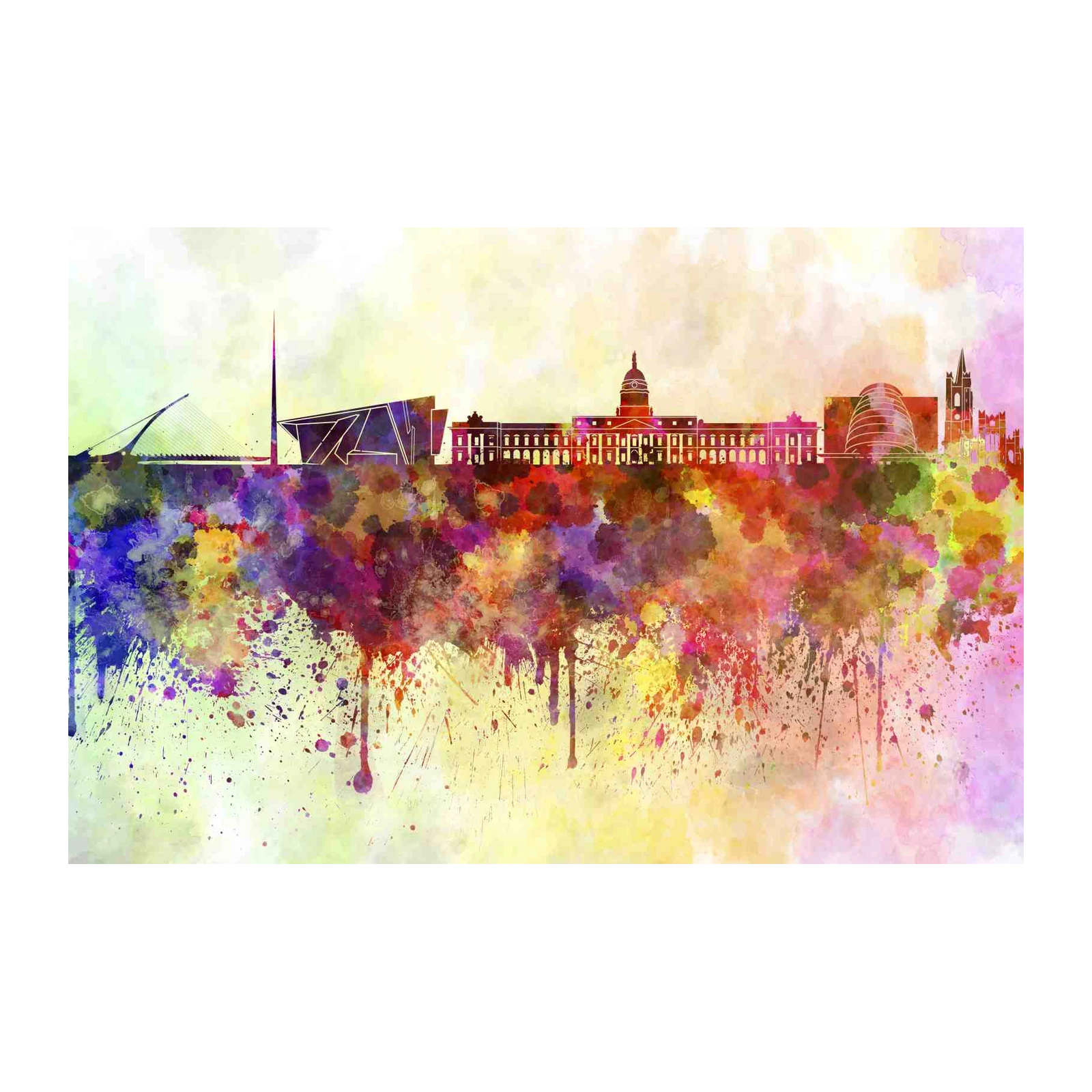 Vibrant Dublin Skyline Watercolor Wall Art