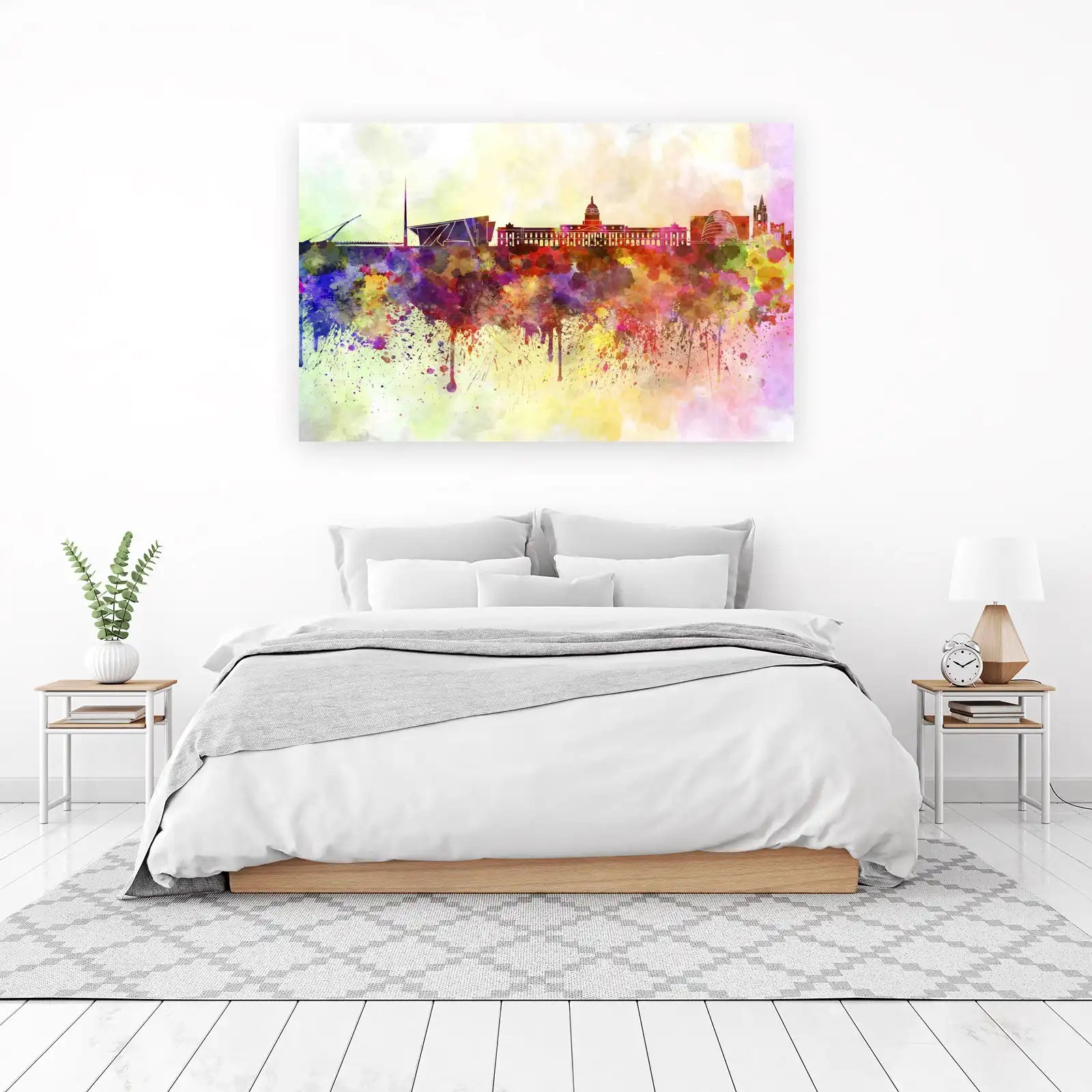 Vibrant Dublin Skyline Watercolor Wall Art