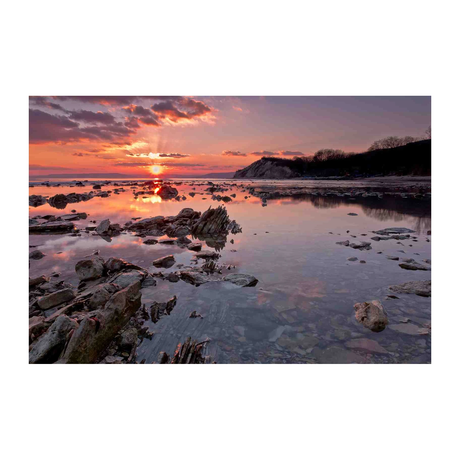 Serene Sunset Rocky Shore Wall Art