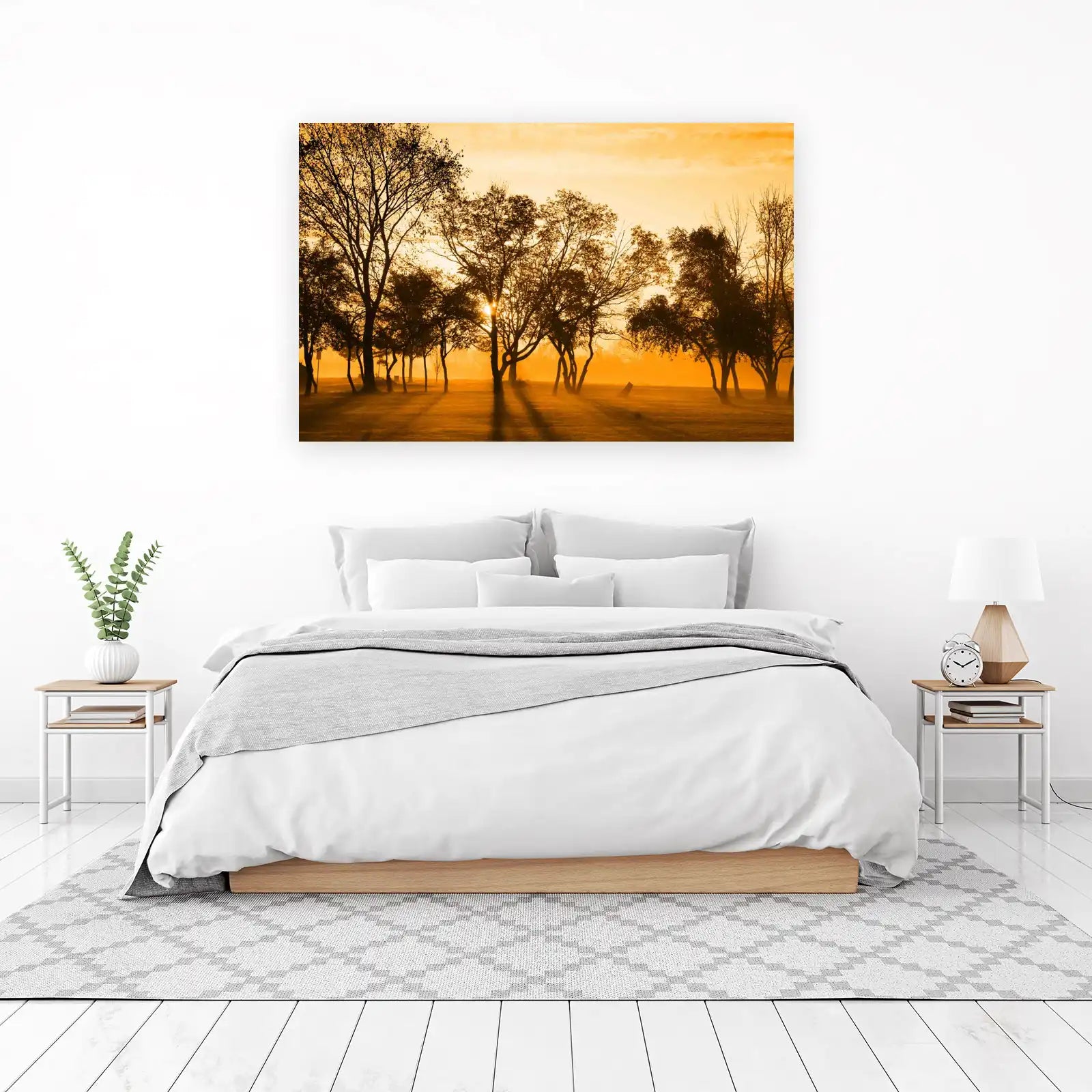 Golden Sunrise Forest Landscape Wall Art