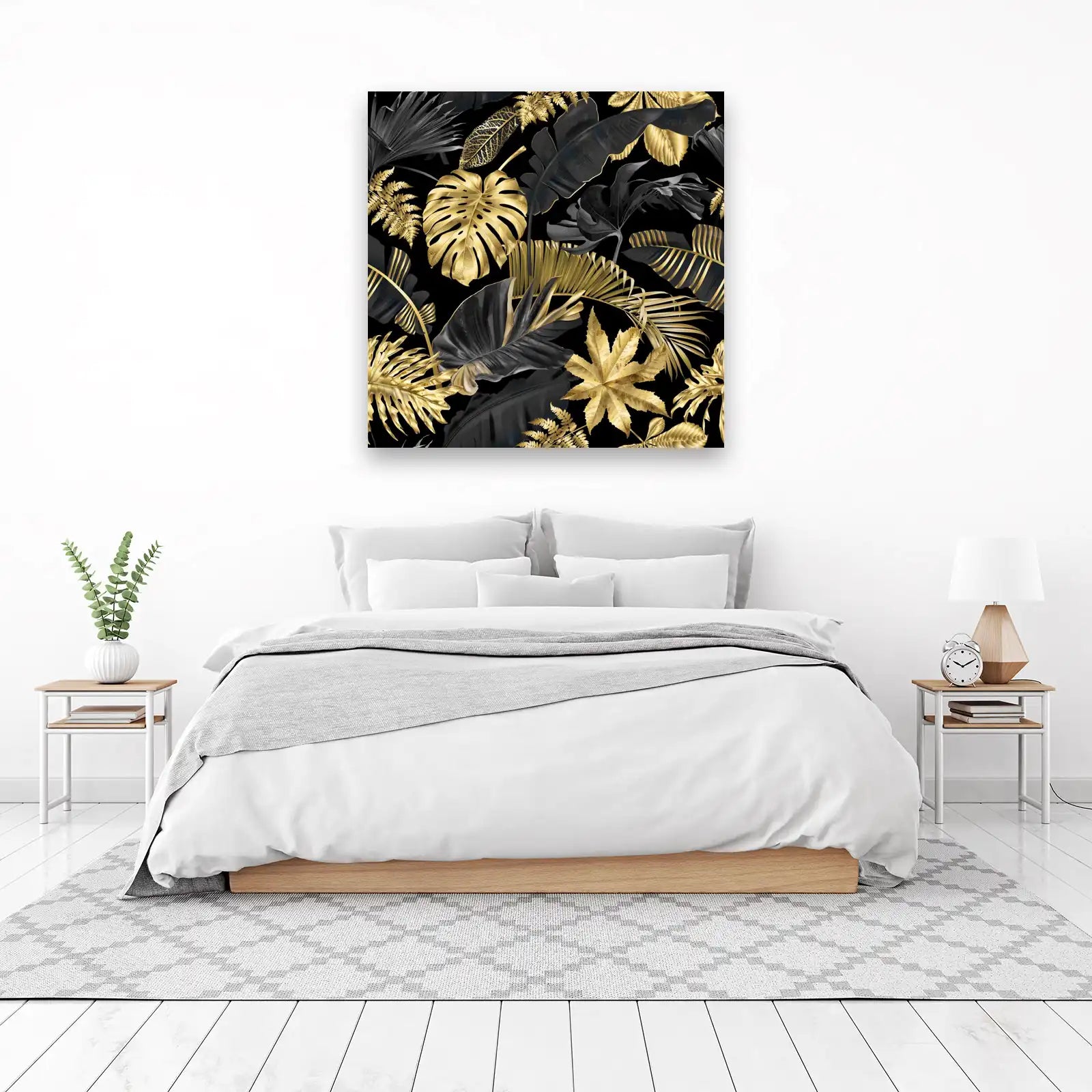 Luxurious Black & Gold Tropical Leaves Wall Art