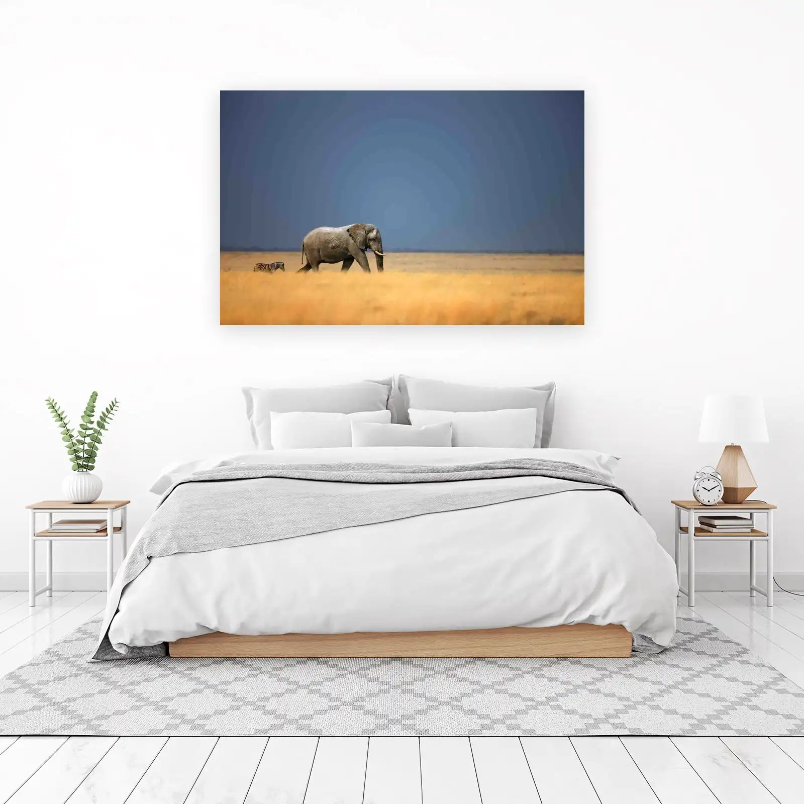 Majestic Elephant & Zebra African Landscape Wall Art