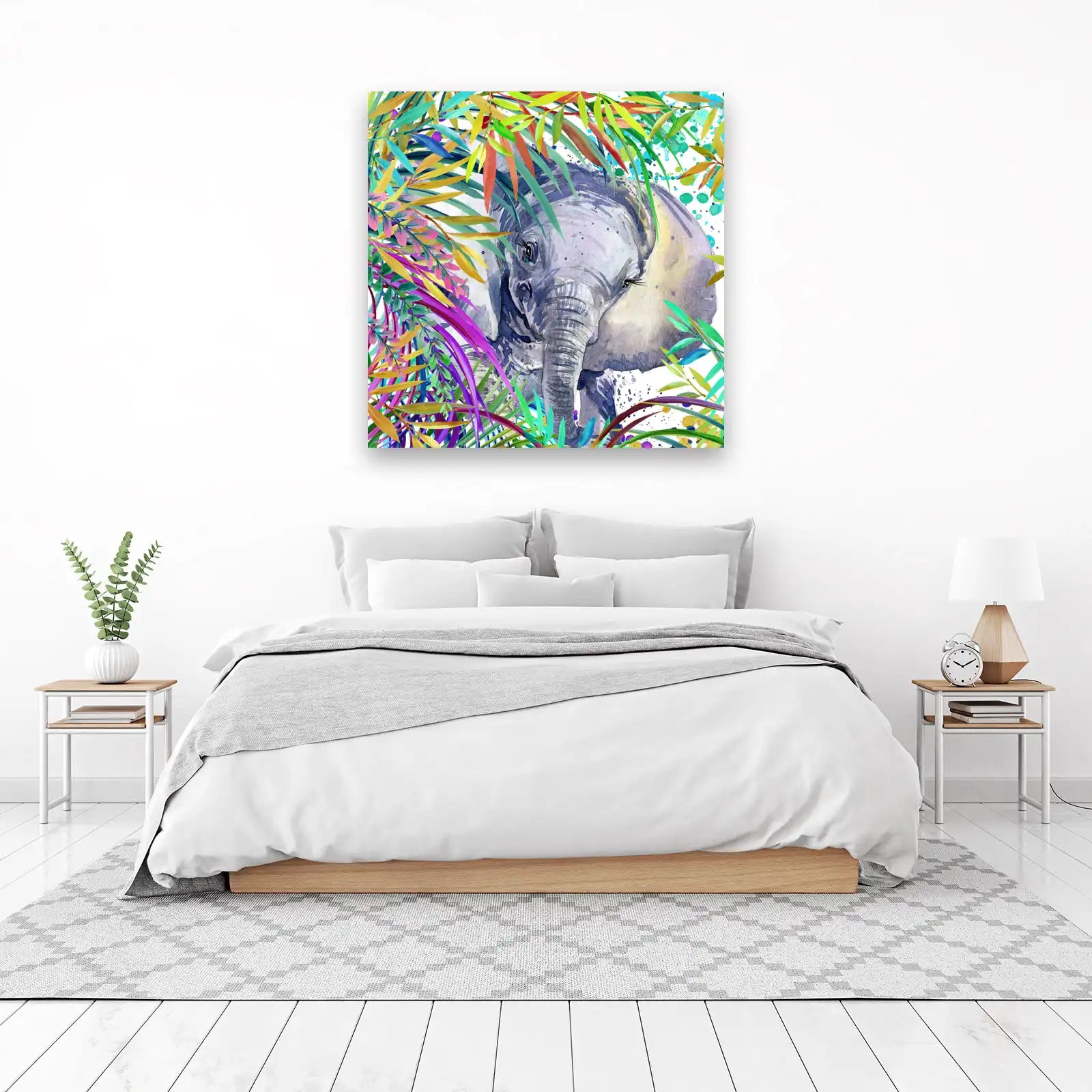 Vibrant Elephant Jungle Watercolor Wall Art