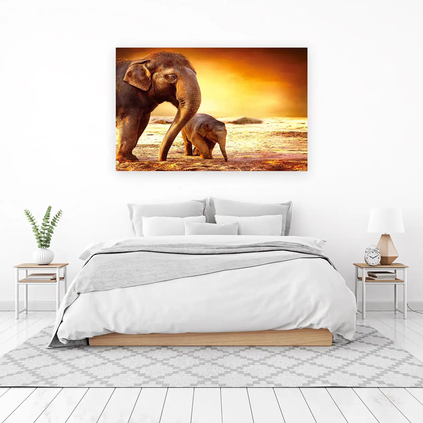 Majestic Elephant Herd Sunset Wall Art