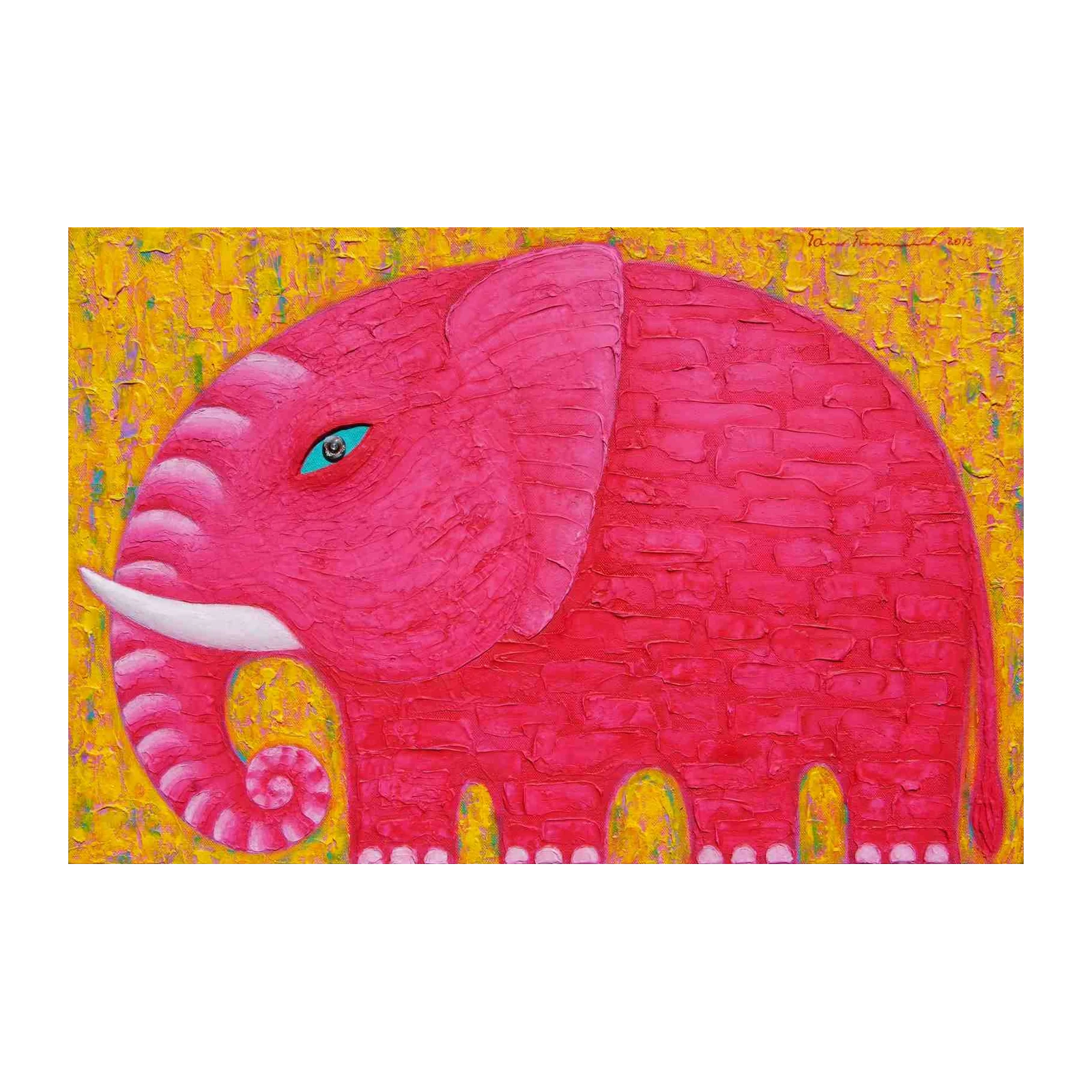 Vibrant Pink Elephant Textured Wall Art
