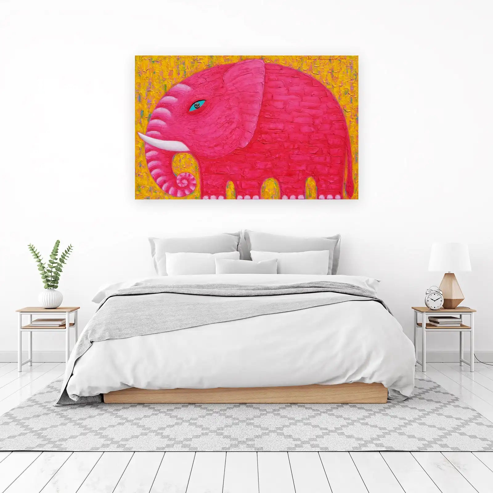 Vibrant Pink Elephant Textured Wall Art