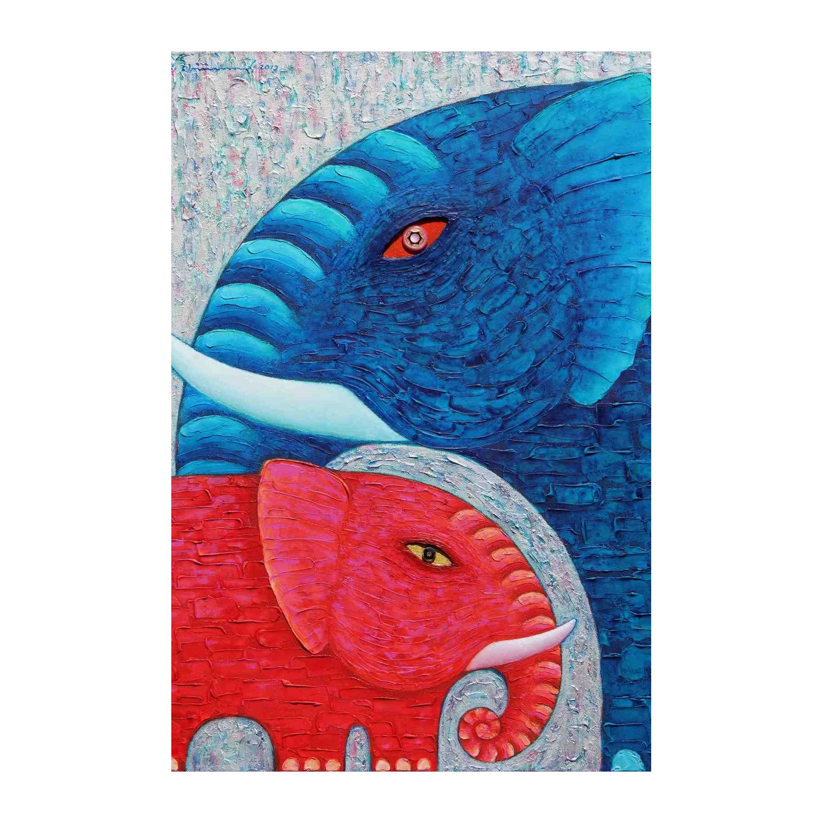 Vibrant Elephant Pair Abstract Wall Art Wall Art