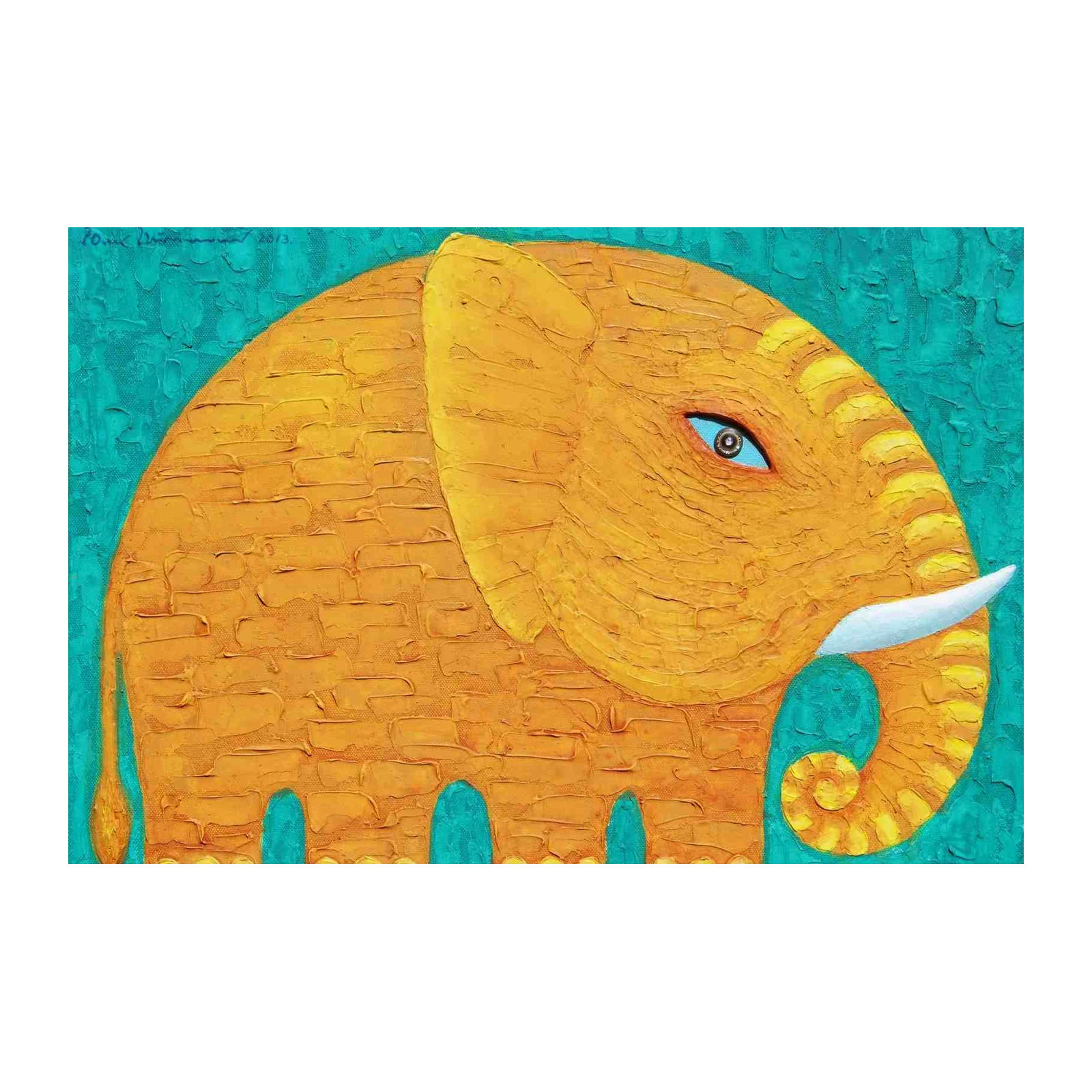Joyful Orange Elephant Textured Wall Art
