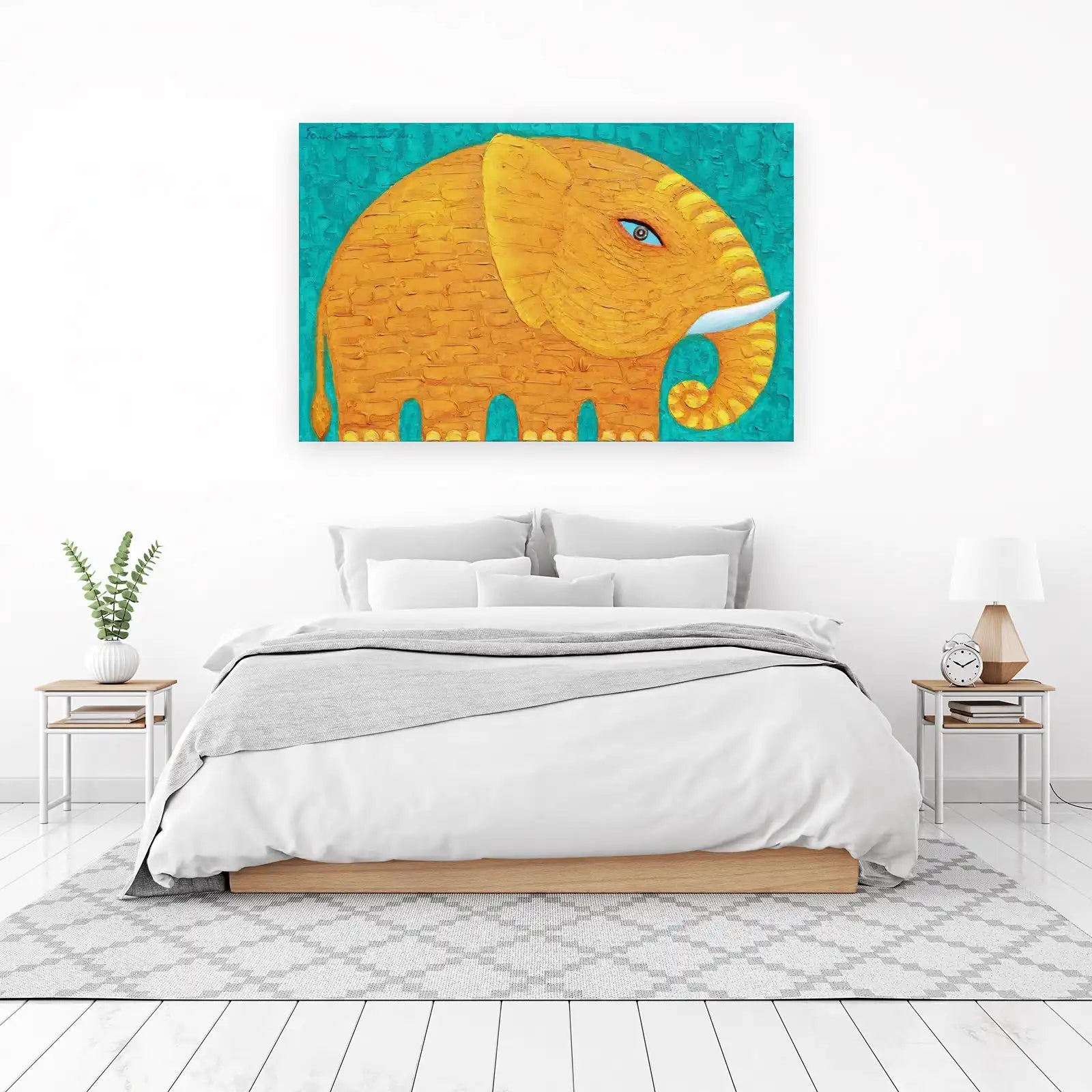 Joyful Orange Elephant Textured Wall Art