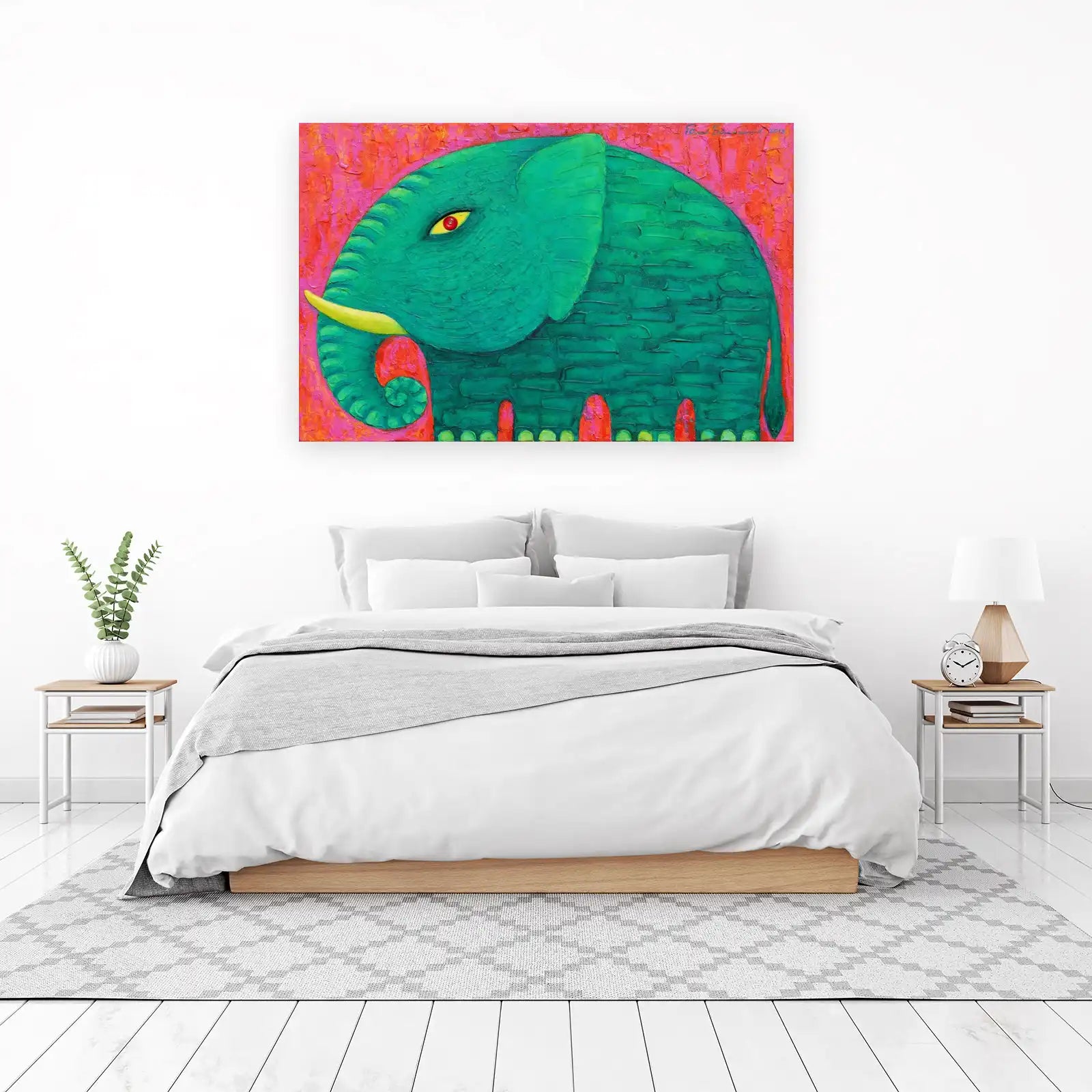 Vibrant Green Elephant Textured Wall Art
