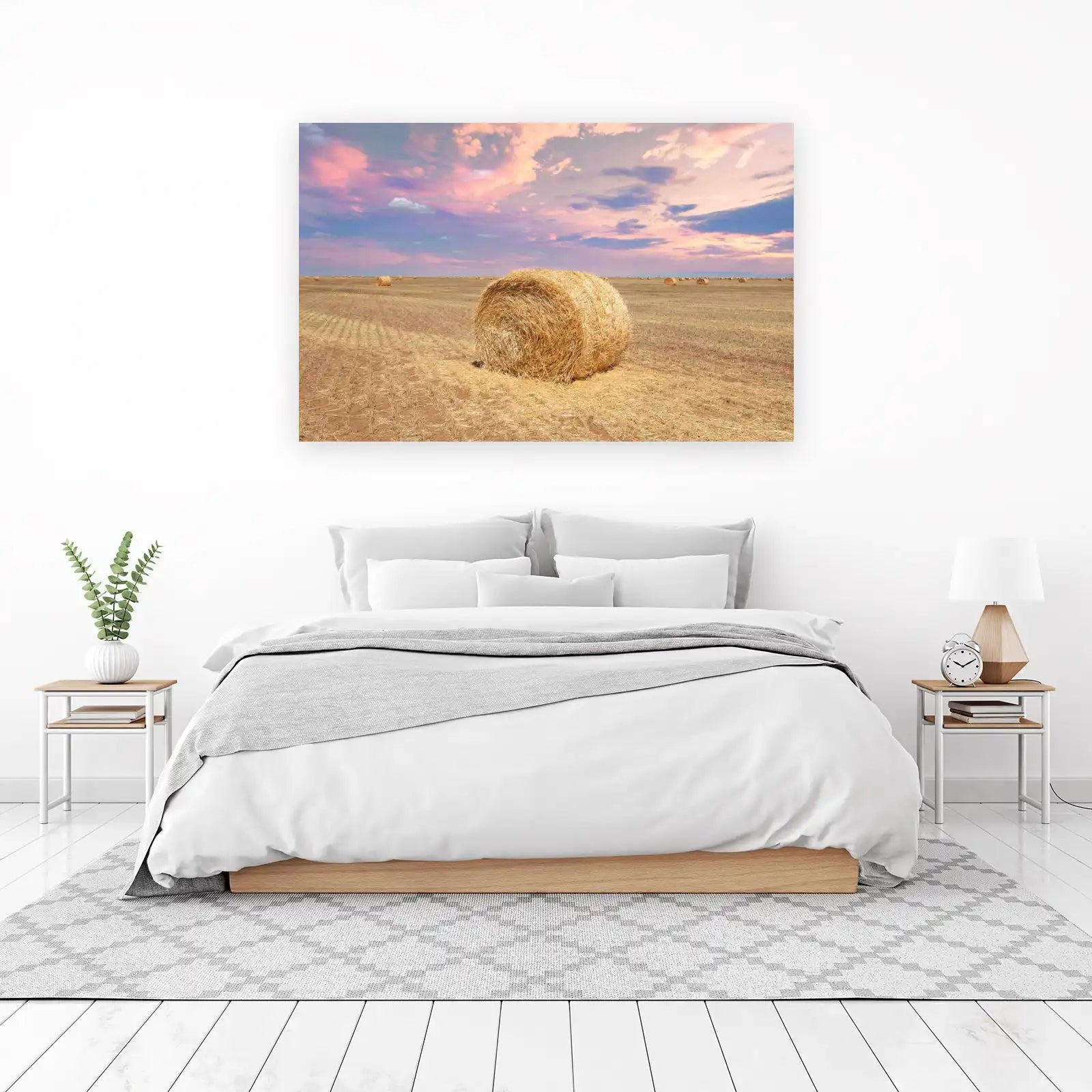 Golden Hay Bales Sunset Landscape Wall Art